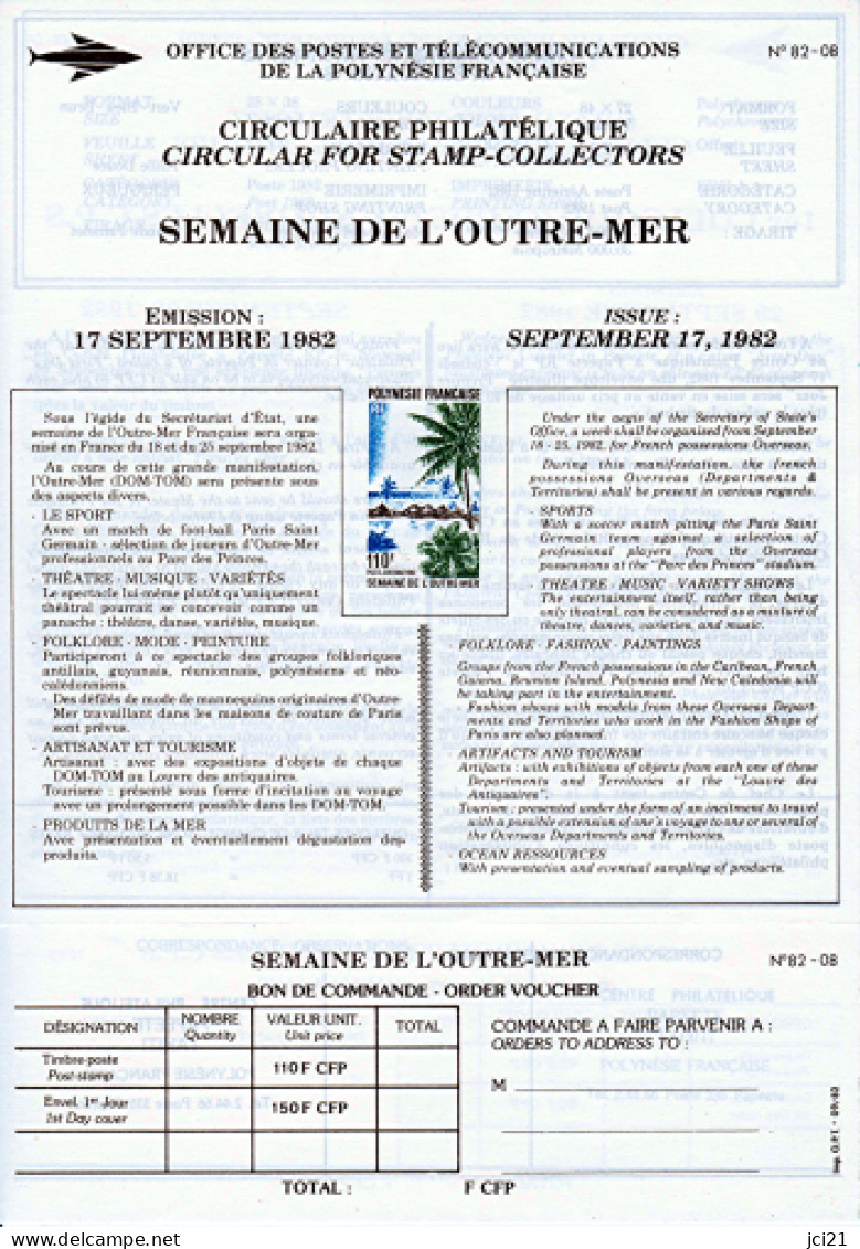 TAHITI - COPIE CIRCULAIRE PHILATÉLIQUE N°82-08 DU 17 SEPTEMBRE 1982 [COPIE] _T.DOC16-82/08 - Lettres & Documents