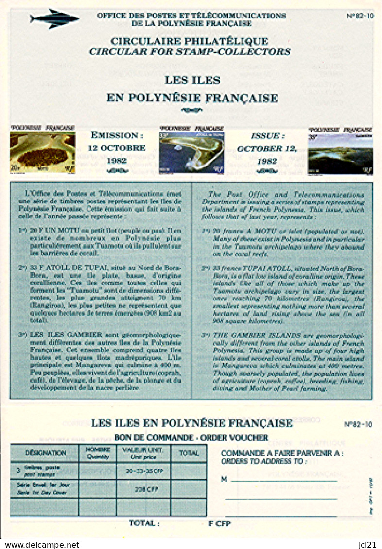 TAHITI - COPIE CIRCULAIRE PHILATÉLIQUE N°82-10 DU 12 OCTOBRE 1982 [COPIE] _T.DOC18-82/10 - Briefe U. Dokumente