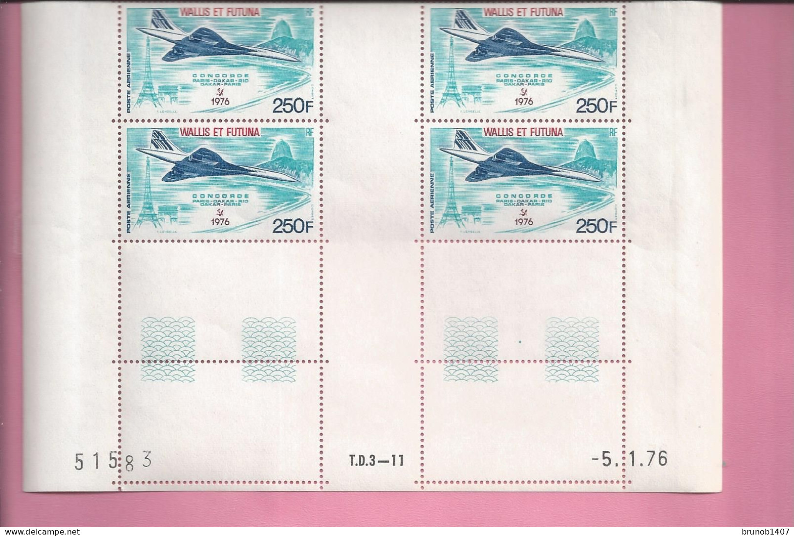 WALLIS ET FUTUNA  Poste Aerienne Blocs De 4 Timbres Neuf Sans Charniere COIN DATE 5 1  1976 Concorde RARE  250  FR - Nuevos