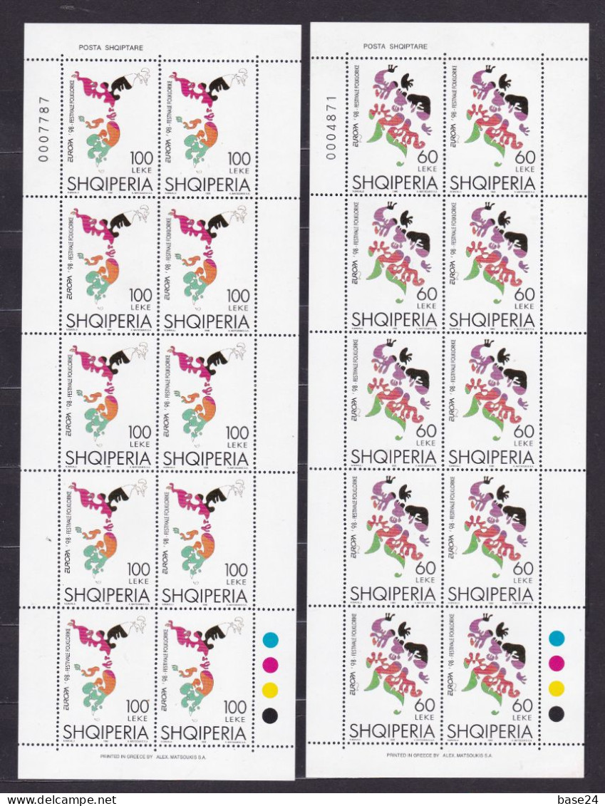 1998 Albania EUROPA CEPT EUROPE SHQIPERIA 10 Serie Di 2v. In 2 Minifogli MNH** 2 Minisheets - 1998