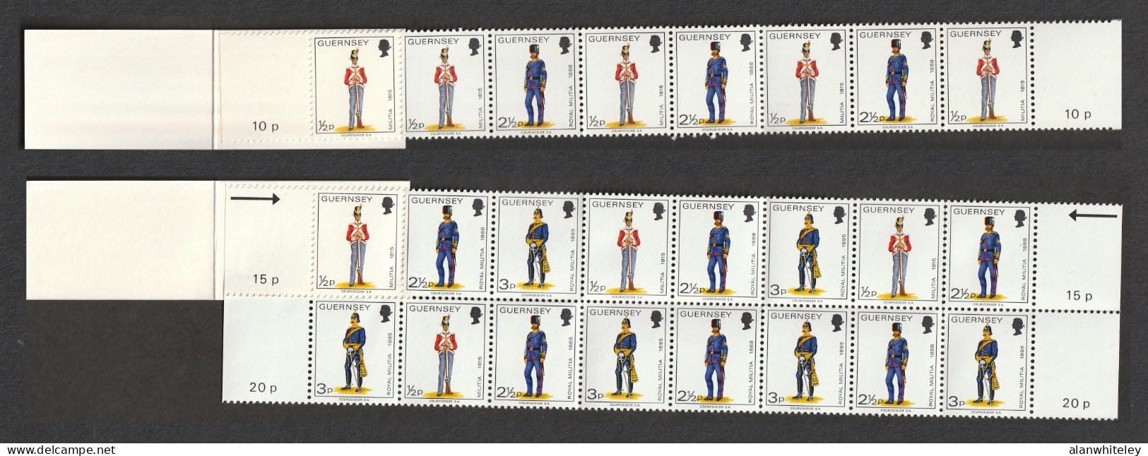 GUERNSEY 1974 Definitives / Guernsey Militia Uniforms: Set Of 2 Stamp Booklets 10p/35p UM/MNH - Guernsey