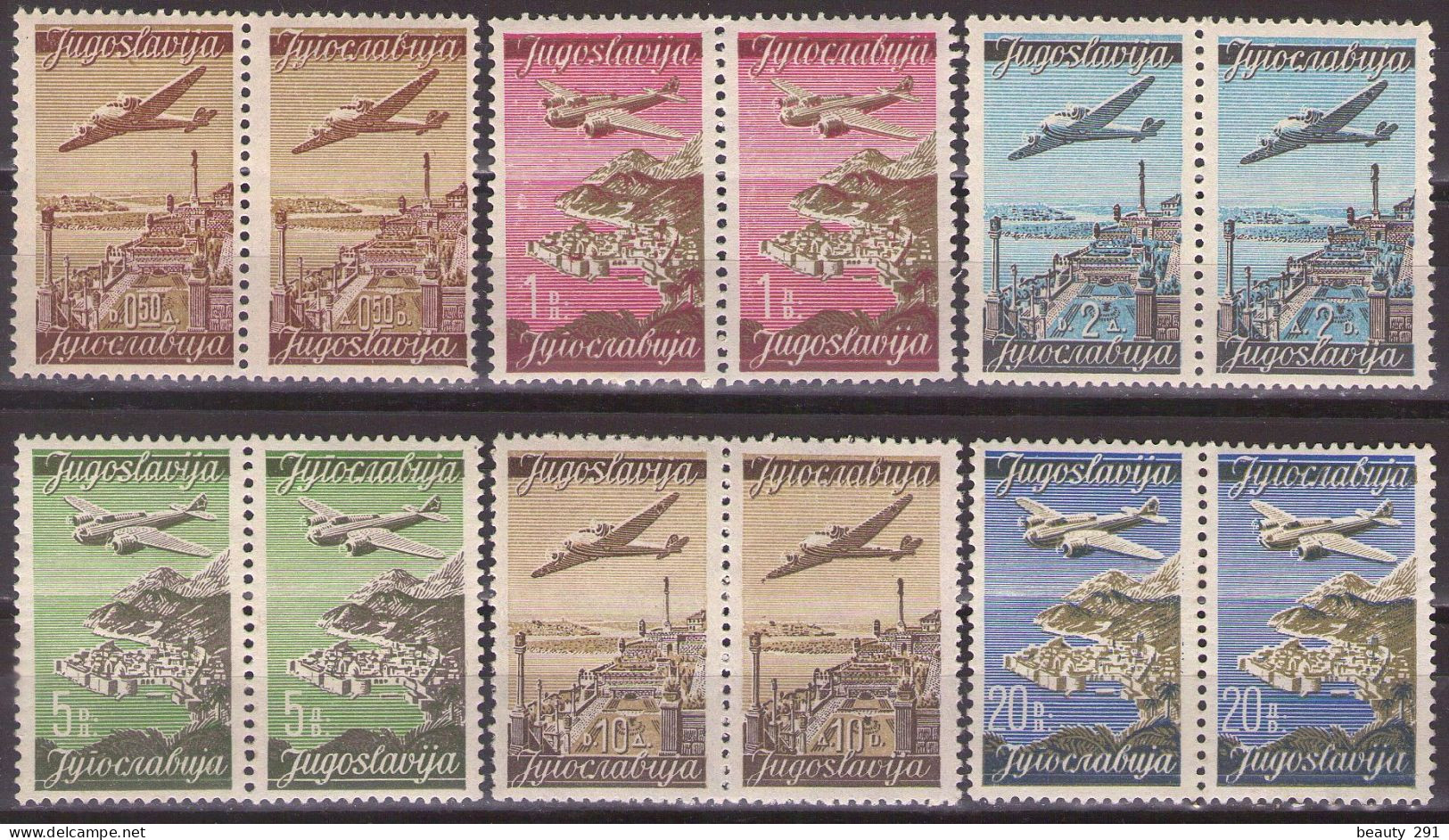 Yugoslavia 1947 Mi 515/20 I, II - Definitive-Airmail In Pair, MNH**VF - Nuovi