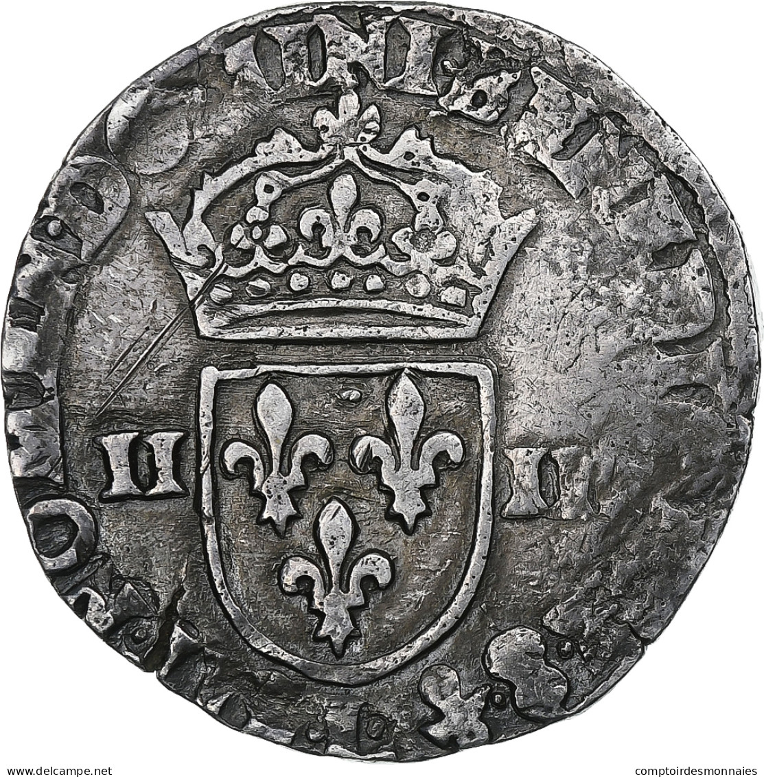 France, Henri III, 1/4 Ecu, 1583, Bayonne, Argent, TTB, Gadoury:494 - 1574-1589 Henry III