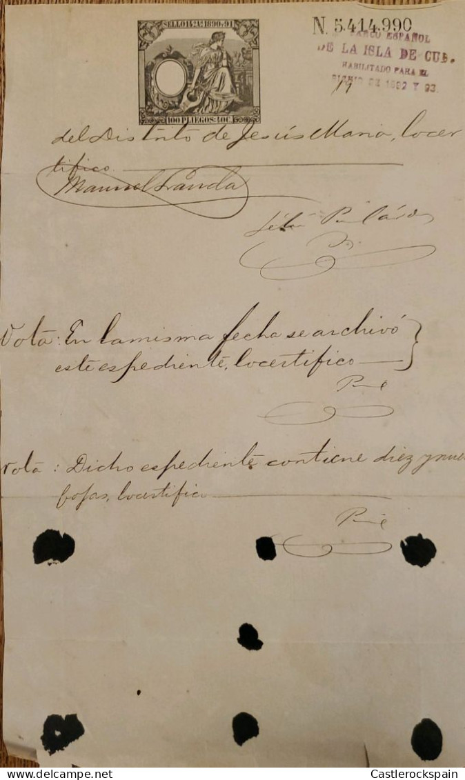 O) CUBA, REVENUE - FISCAL, CERTIFICATE, ENABLED FOR SPANISH BOAT ON THE ISLAND OF CUBA, FILE, XF - Sonstige & Ohne Zuordnung