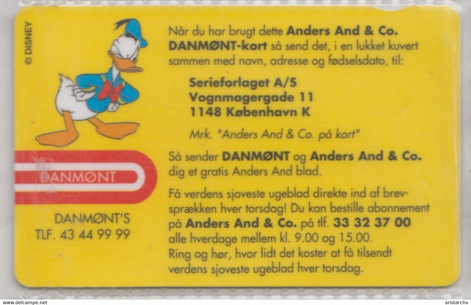 DENMARK 1995 DISNEY DONALD DUCK DUMMY NO CHIP - Denmark