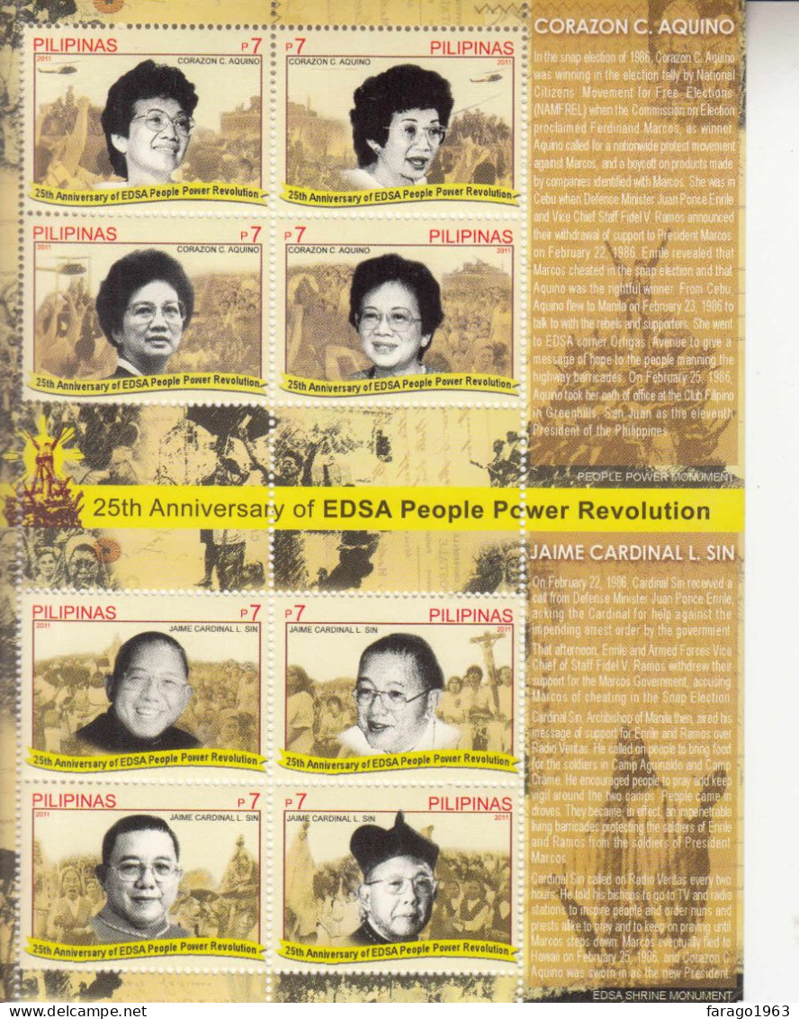 2011 Philippines EDSA Revolution President Aquino Helicopters Miniature Sheet Of 8  MNH - Philippines