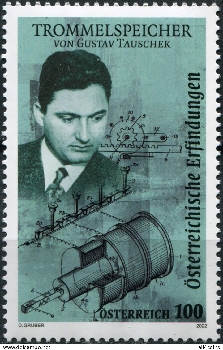 Austria 2022. Gustav Tauschek, Inventor Of Information Technology (MNH OG) Stamp - Ungebraucht