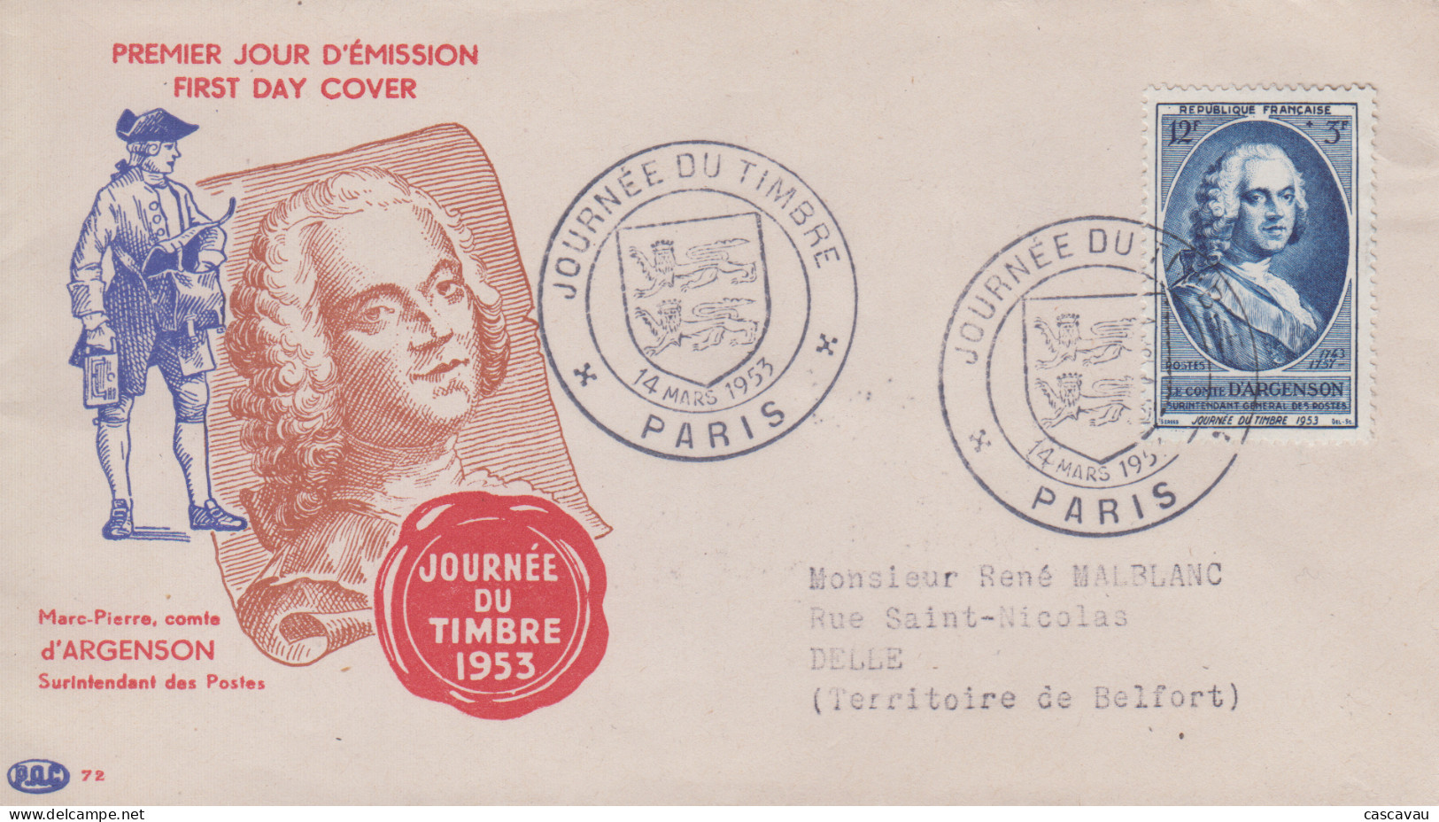 Enveloppe  FDC  1er  Jour   FRANCE   Journée  Du   Timbre    PARIS   1953 - 1950-1959