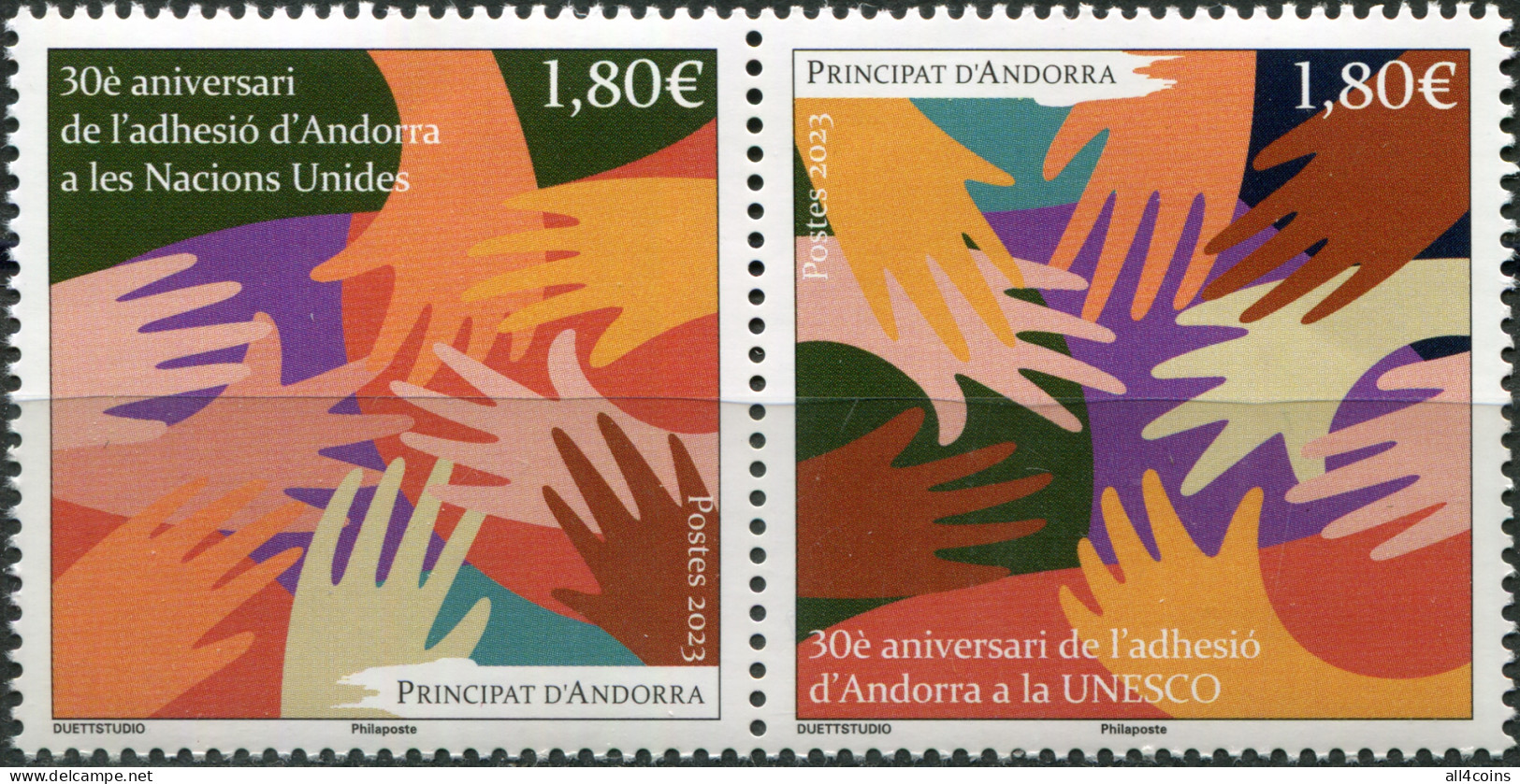 Andorra [Fr.] 2023. 30 Years Of Entry Of Andorra To UN And UNESCO (MNH OG) Block - Unused Stamps