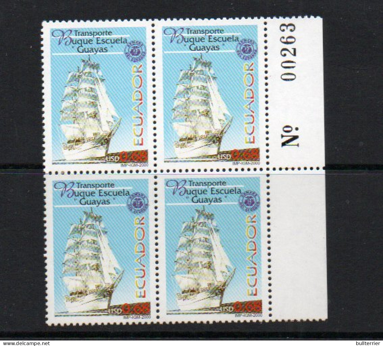 ECUADOR -  2000 - SAILING SHIP  BLOCK  MINT NEVRE HINGED,  - Equateur