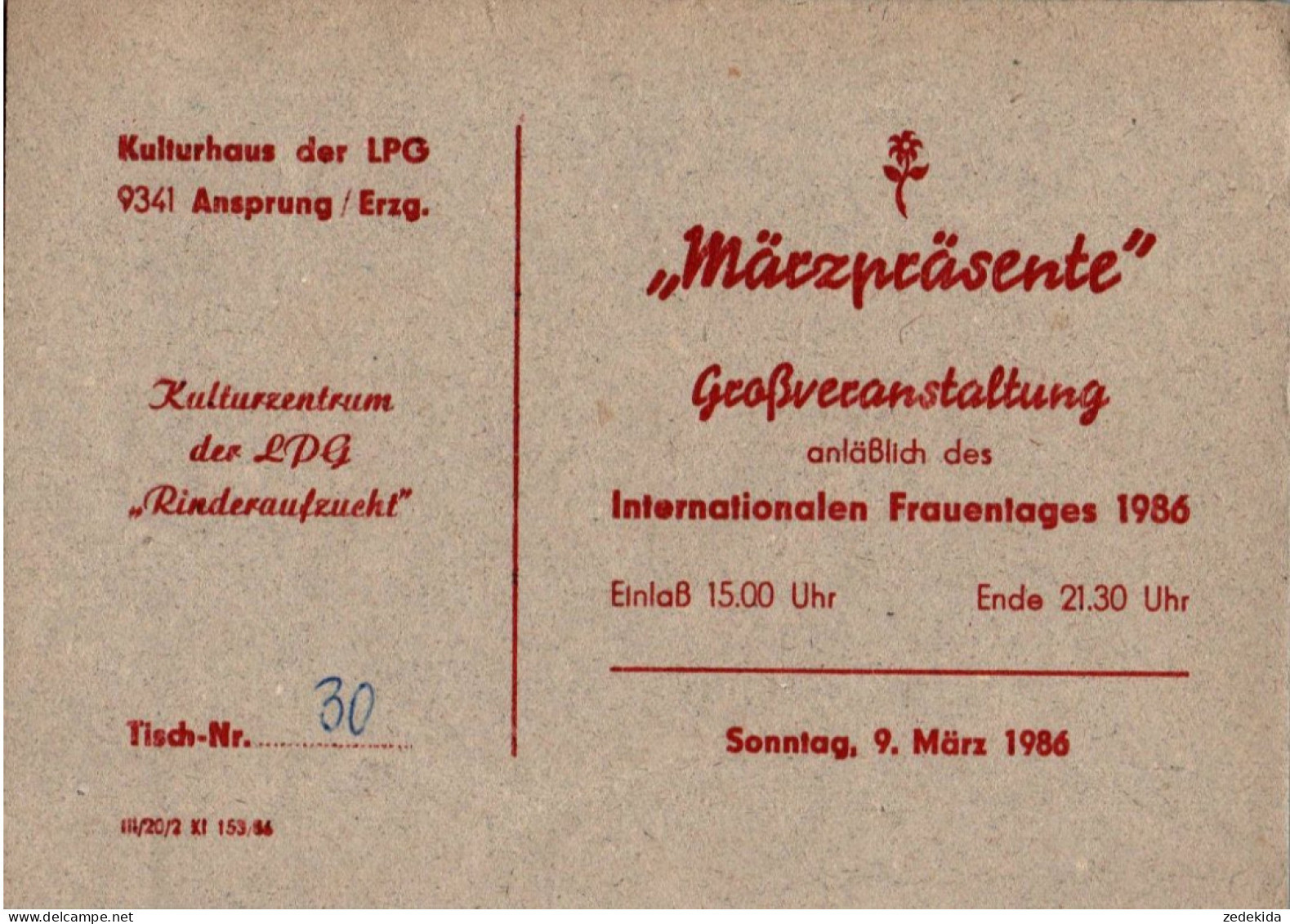 G6405 - Ansprung - Kulturhaus LPG Rinderzucht - Großveranstaltung Internationaler Frauentag DDR - Marienberg