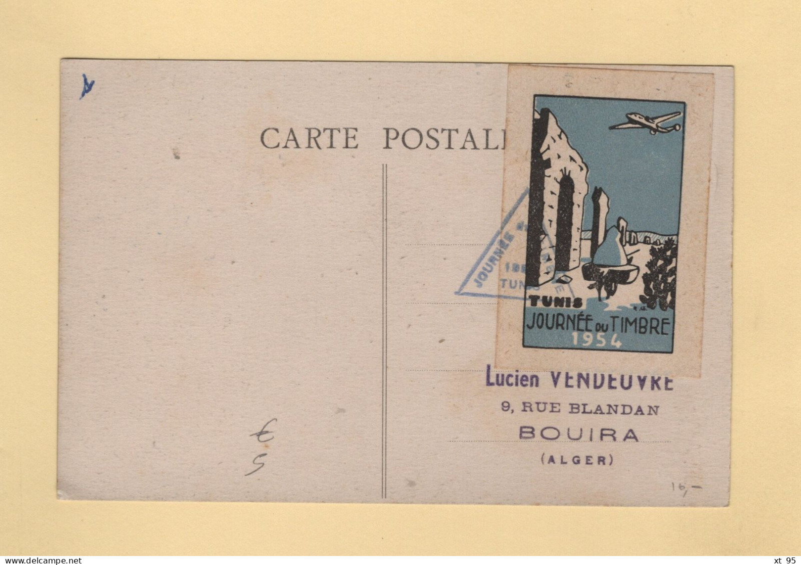 Tunisie - Journee Du Timbre - 1954 - Vignette Au Dos - Storia Postale