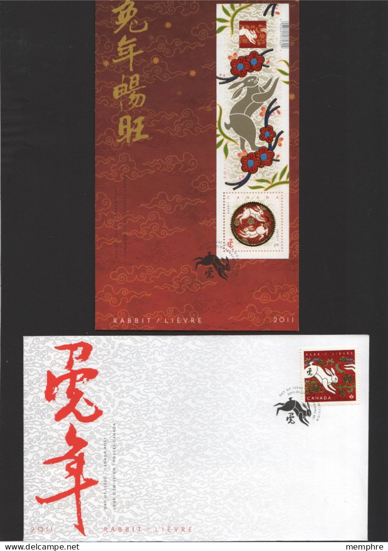 2011 Year Of The Rabbit Stamp And Souvenir Sheet On 2 FDCs Sc 2416-7 - 2011-...