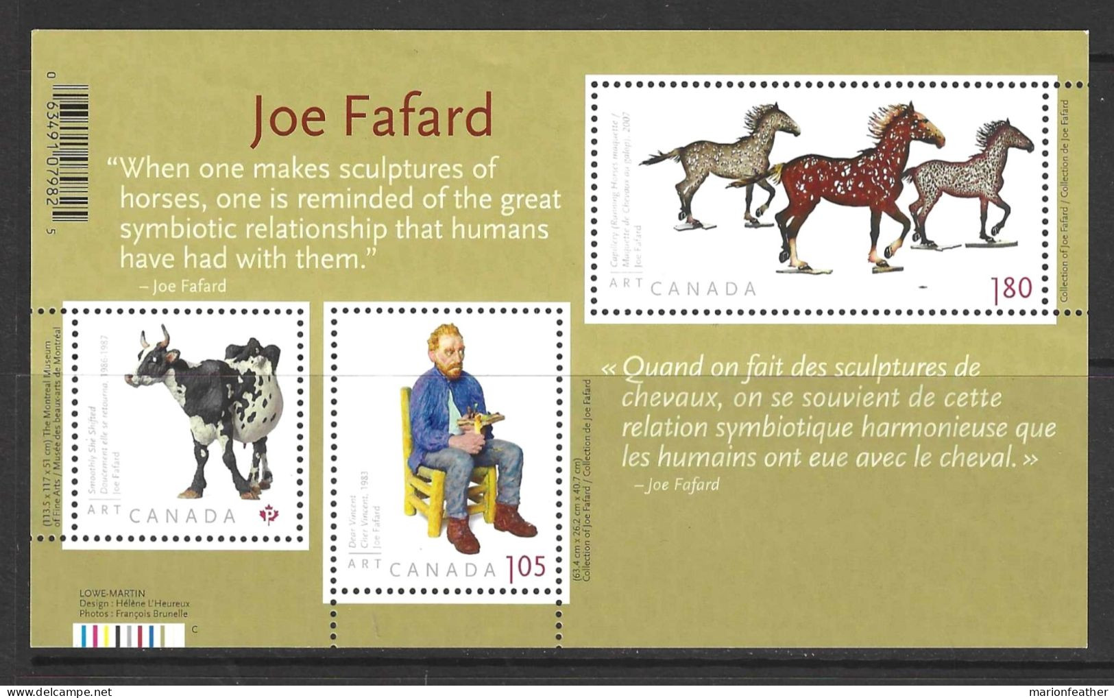 CANADA....QUEEN ELIZABETH II...(1952-22.)..." 2012.."...JOE FAFARD....PAINTER - SCULPTURES.....MINI SHEET....MNH.. - Sculpture