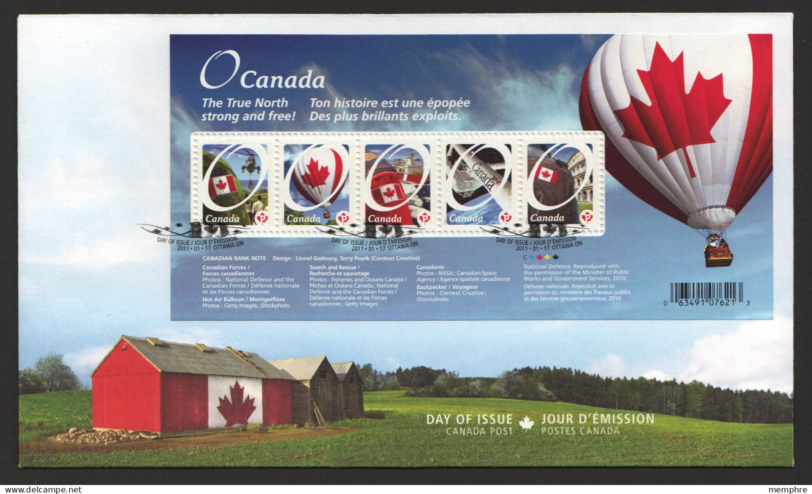 2011 Canada Flag On Balloon, Uniforms, Canadarm Souvenir Sheet Of 5 Different Sc 2418 - 2011-...