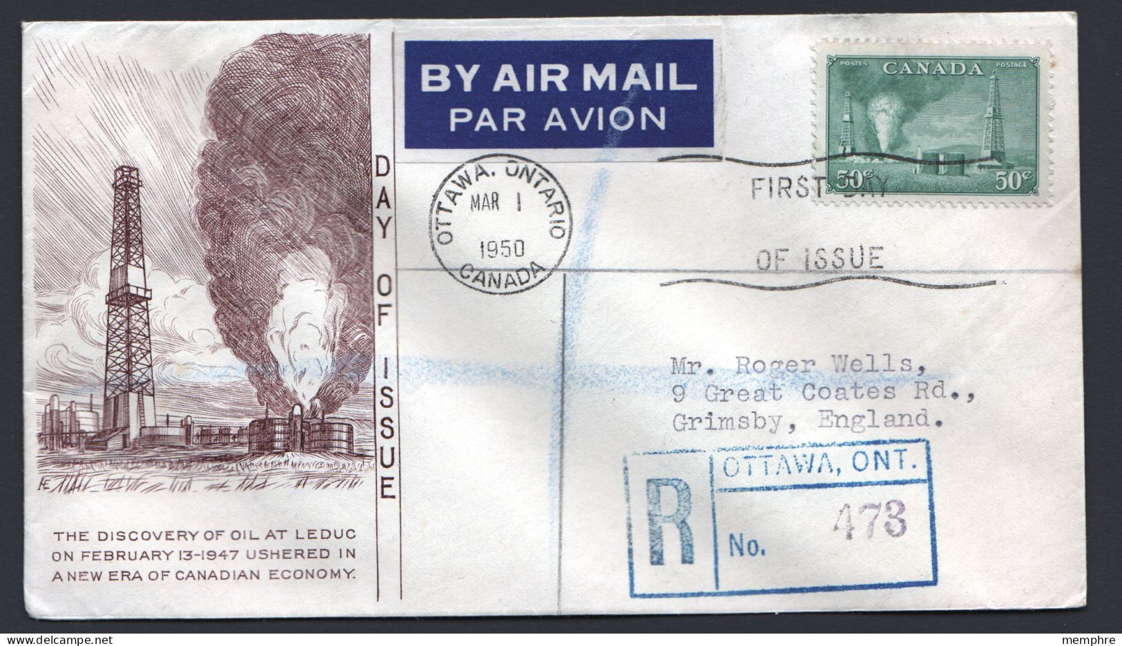 1950  Oil Production Sc 294 Registered Air FDC To UK Rare Cachet - ....-1951