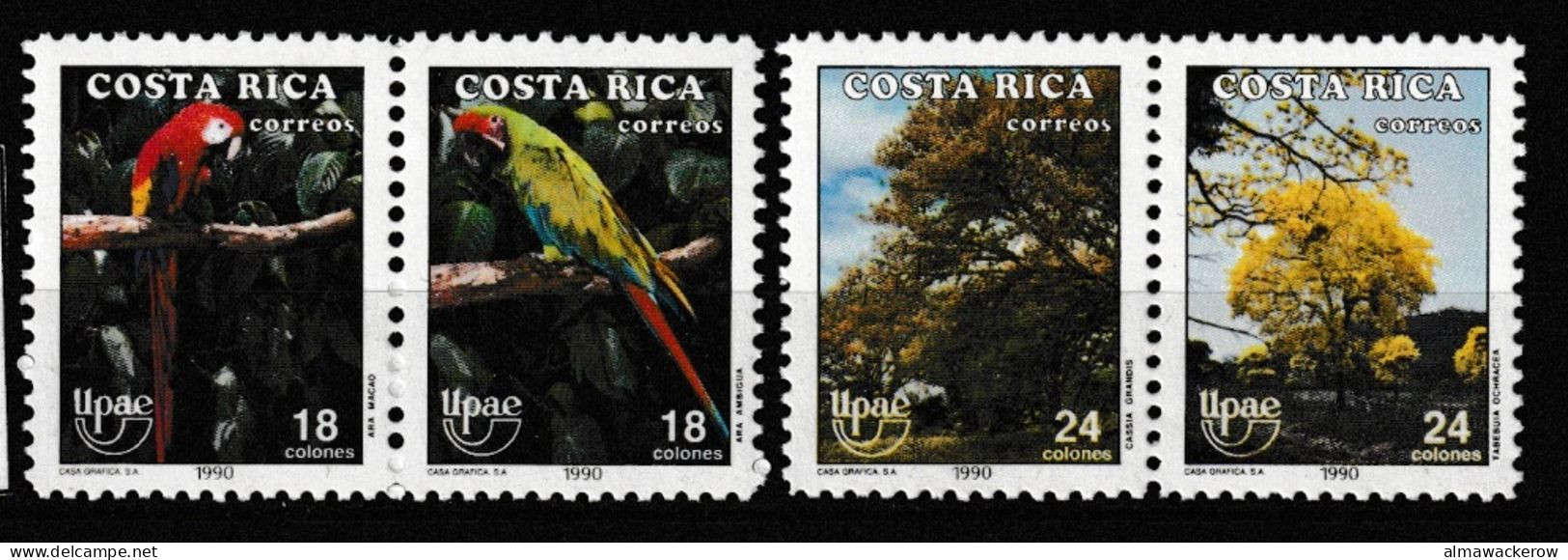 Costa Rica 1990 Birds Trees Natural World UPAEP Pairs SG#1508-1511 MI#1381-1384 Sc#433-436 MNH ** - Costa Rica