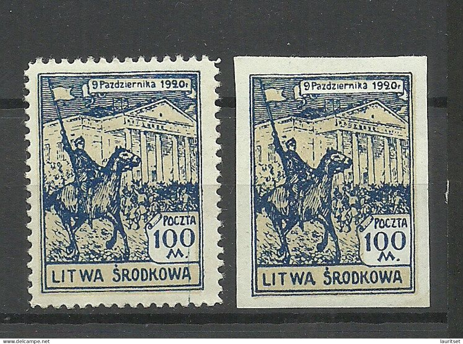 Mittellitauen Central Lithuania 1921 Michel 42 A  + B * Horse Pferd Reiter Ritter - Chevaux