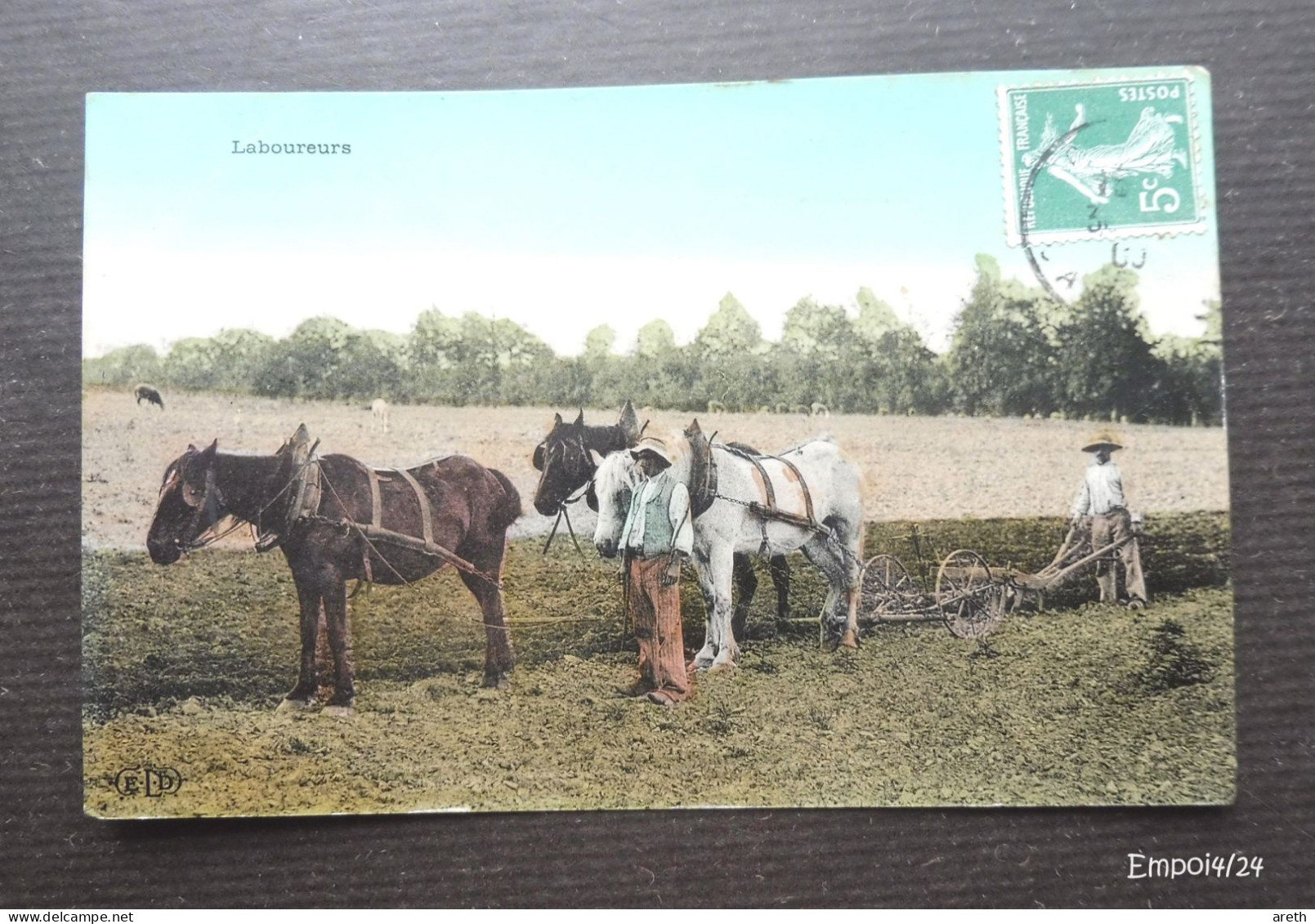 Scène Rurale : LABOUREURS - Attelage De Chevaux à La Charrue - 1910 - Attelages