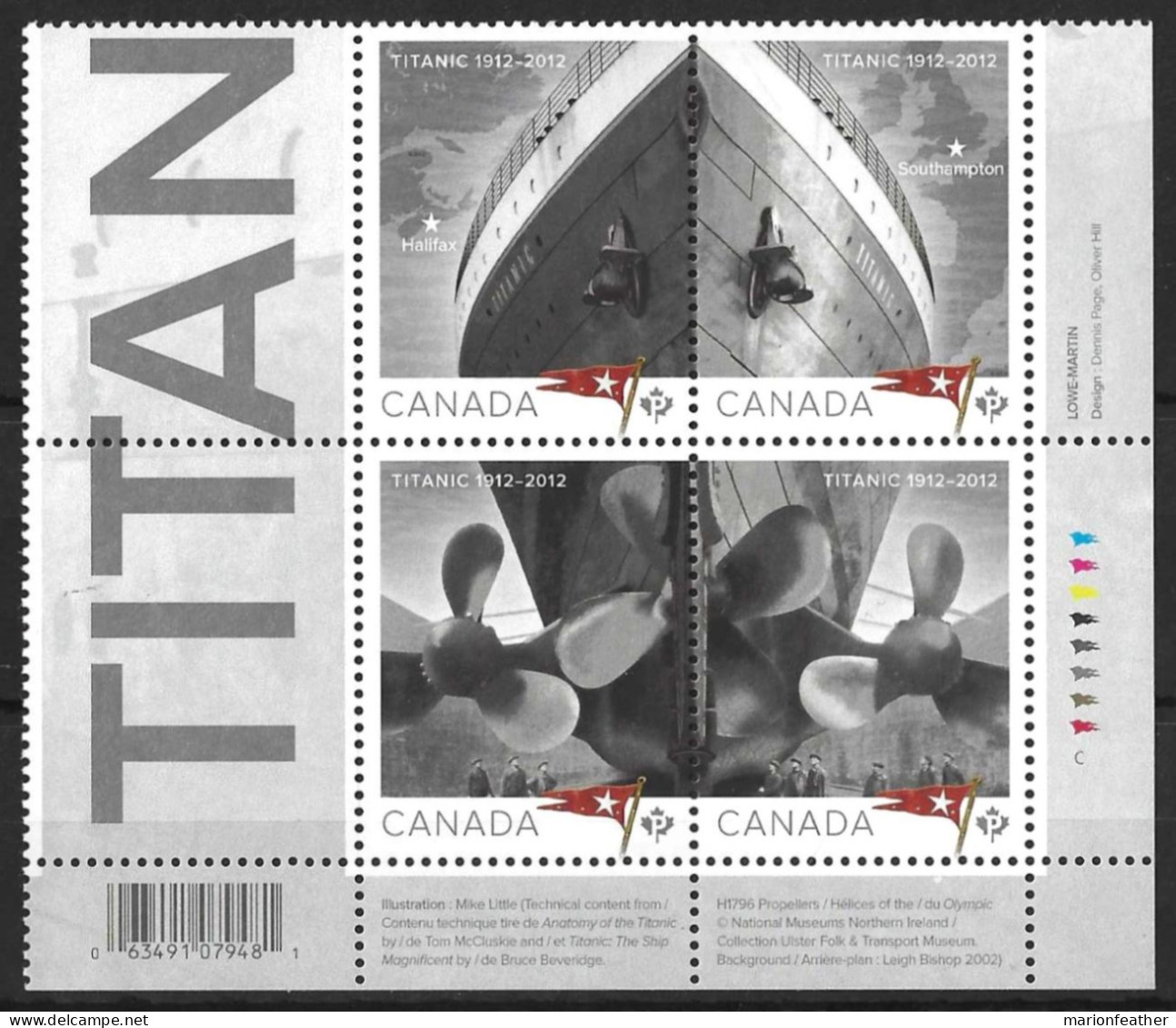 CANADA....QUEEN ELIZABETH II...(1952-22.)....." 2012 ".....TITANIC..SET....BLOCK OF 4....MNH.. - Ships