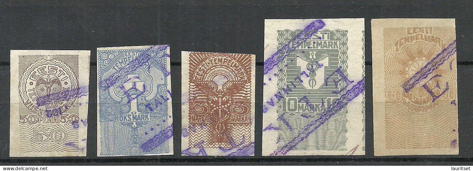 ESTLAND Estonia 1919 Stempelmarken Documentary Tax First Issue, 5 Stamps, O - Estonia