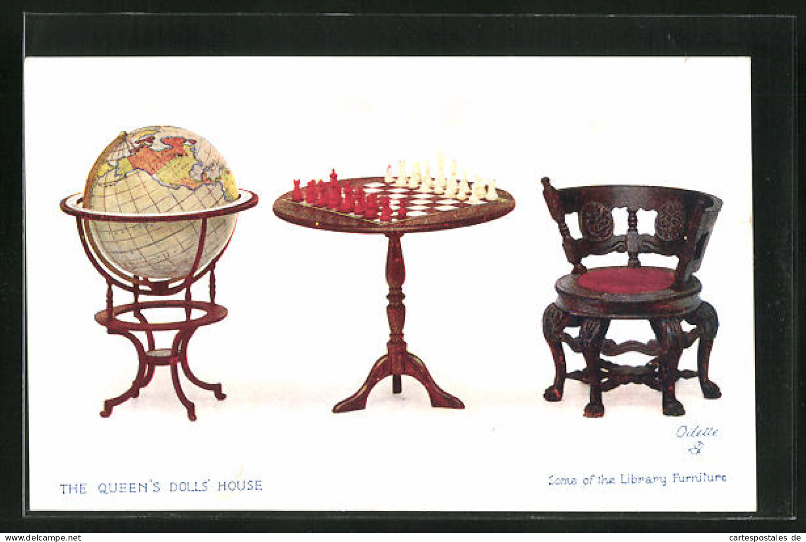 AK The Queen`s Dolls` House - Library Furniture, Puppenhaus-Mobiliar, Schachspiel  - Chess