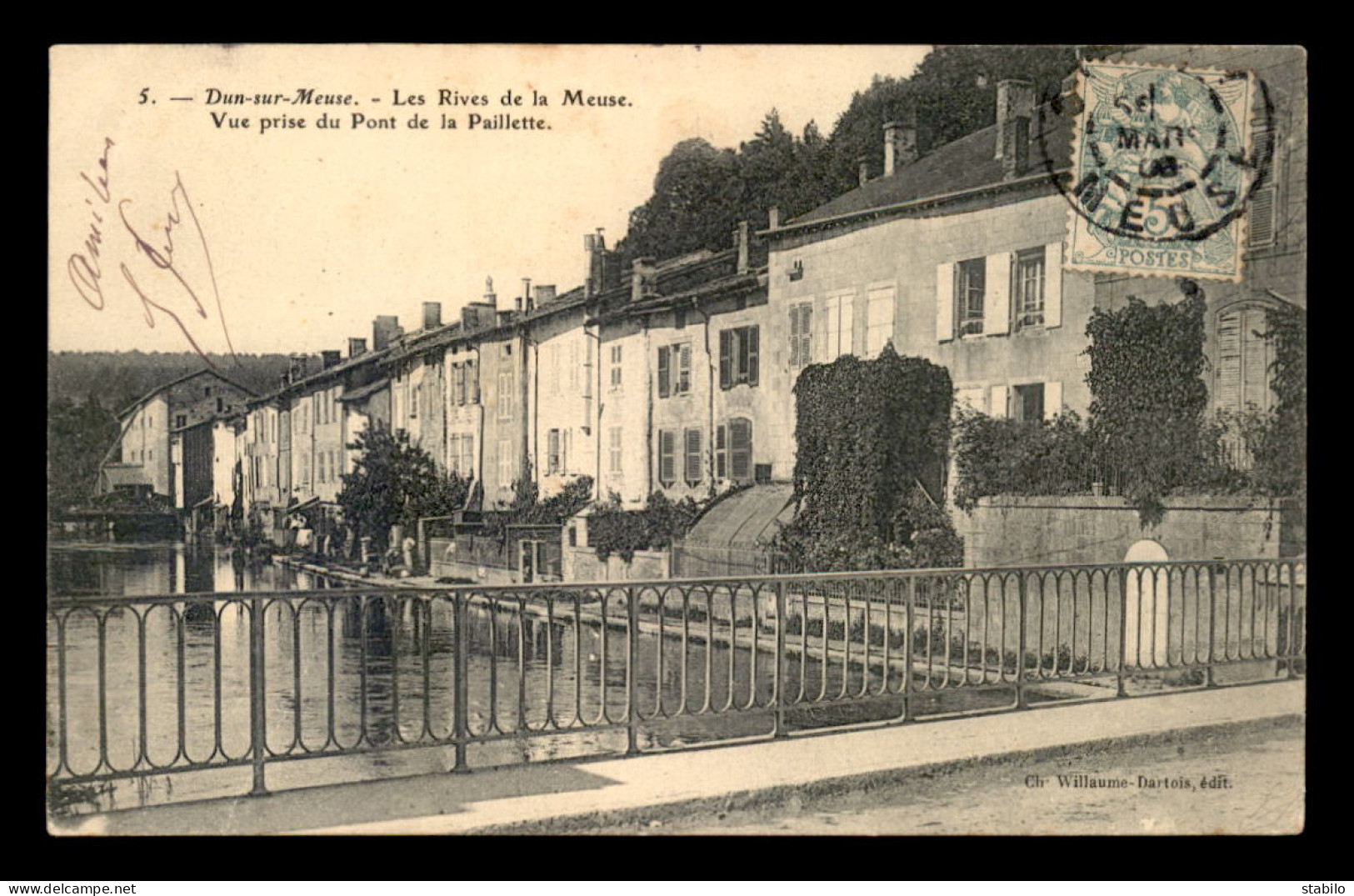 55 - DUN-SUR-MEUSE - LES RIVES DE LA MEUSE - VUE PRISE DU PONT DE LA PAILLETTE - EDITEUR WILLAUME-DARTOIS - Dun Sur Meuse