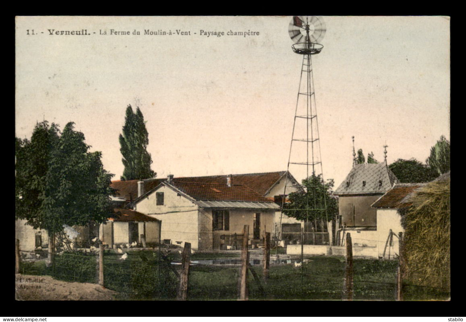 78 - VERNEUIL - LA FERME DU MOULIN-A-VENT - EOLIENNE - CARTE COLORISEE - Verneuil Sur Seine