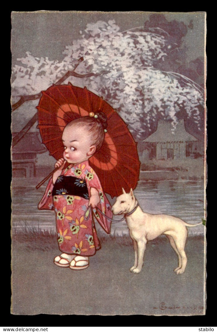 ILLUSTRATEURS - COLOMBO - ENFANT - JAPONAISE ET CHIEN - CARTE TOILEE - Colombo, E.