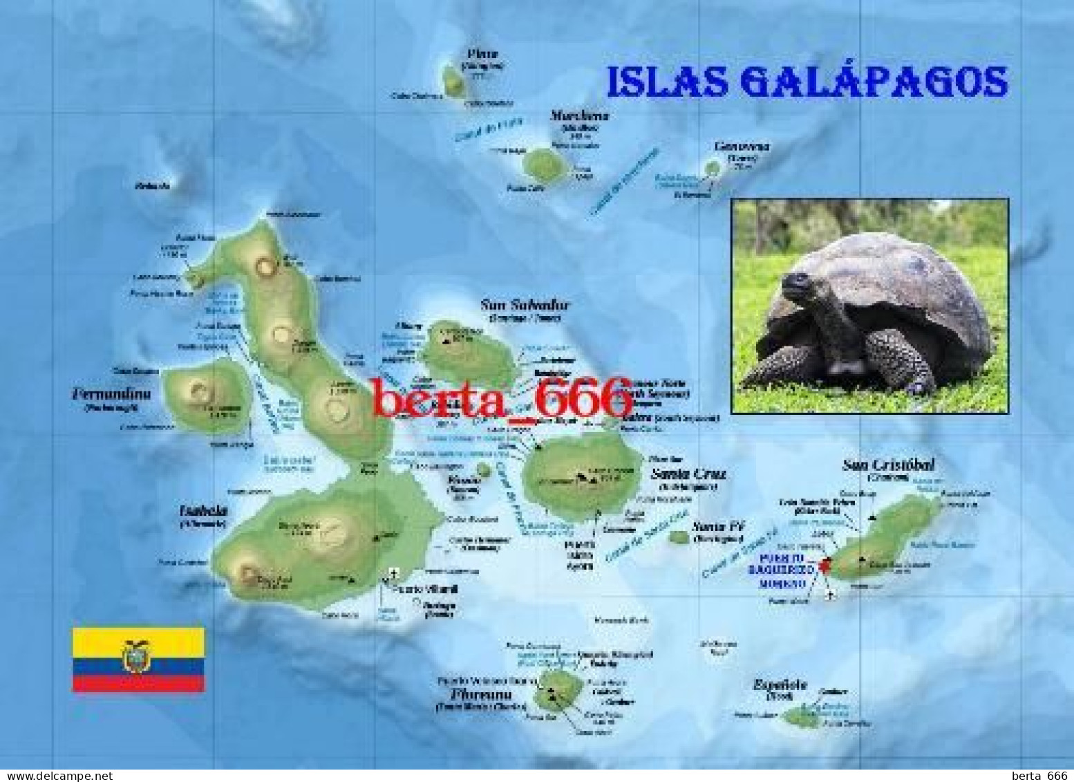 Ecuador UNESCO Galapagos Islands Map New Postcard * Carte Geographique * Landkarte - Ecuador