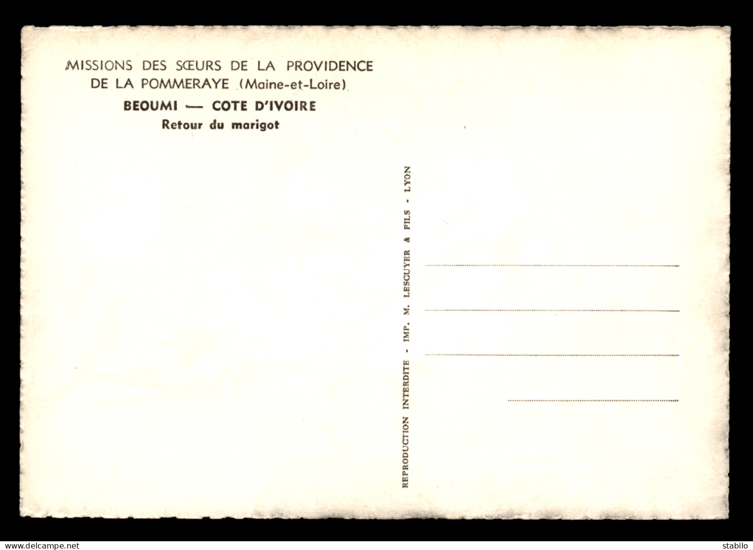 MISSIONS - SOEURS DE LA PROVIDENCE DE LA POMMERAYE (MAINE-ET-LOIRE) - COTE D'IVOIRE - BEOUMI - RETOUR DU MARIGOT - Missions