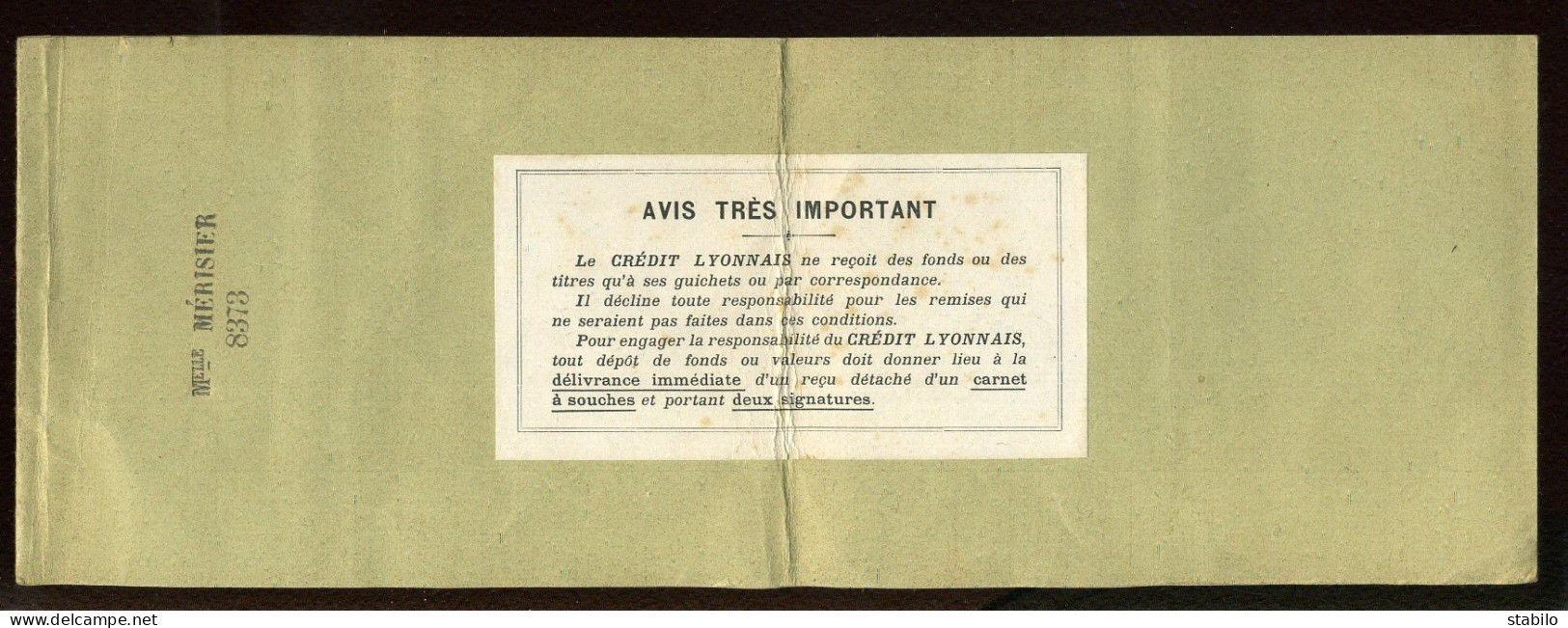 CARNET DE CHEQUES  - BANQUE CREDIT LYONNAIS - FORMAT 29 X 10.5 CM - Chèques & Chèques De Voyage