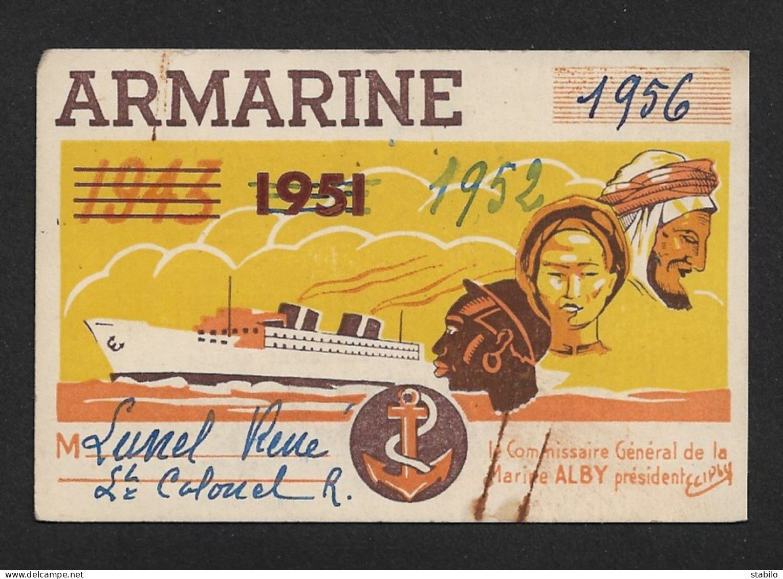 CARTE ARMARINE 1943-51-52-56 - FORMAT 10.5 X 7 CM - Cartes De Visite