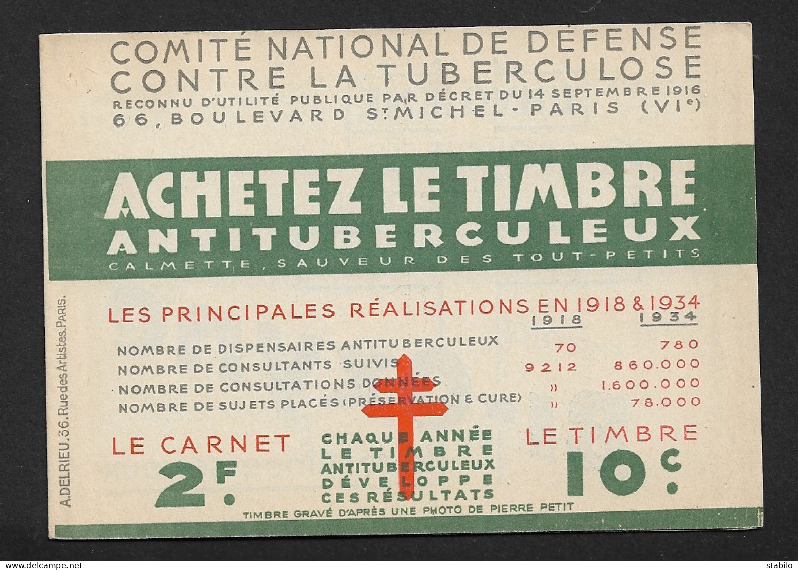 CARNET DE VIGNETTES - COMITE DE DEFENSE CONTRE LA TUBERCULOSE 1934 - FORMAT PLIE 13 X 9 CM - VIGNETTES COLLEES - Cinderellas
