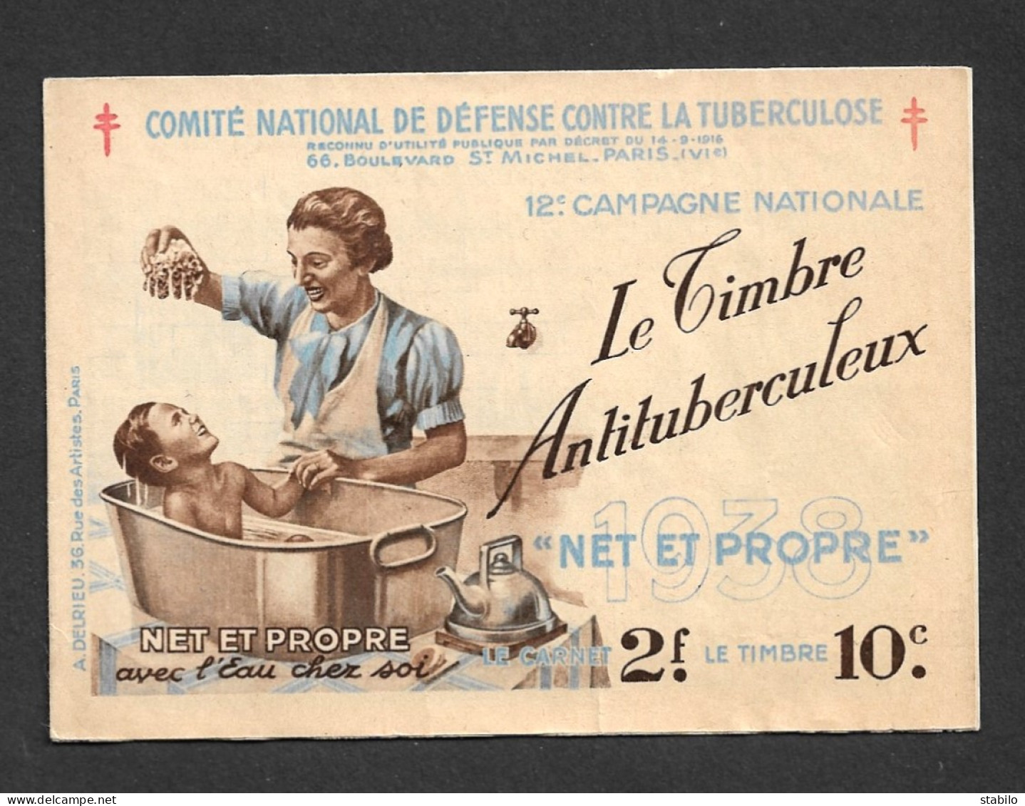 CARNET DE VIGNETTES - COMITE DE DEFENSE CONTRE LA TUBERCULOSE 1938 - FORMAT PLIE 13 X 9 CM - Cinderellas