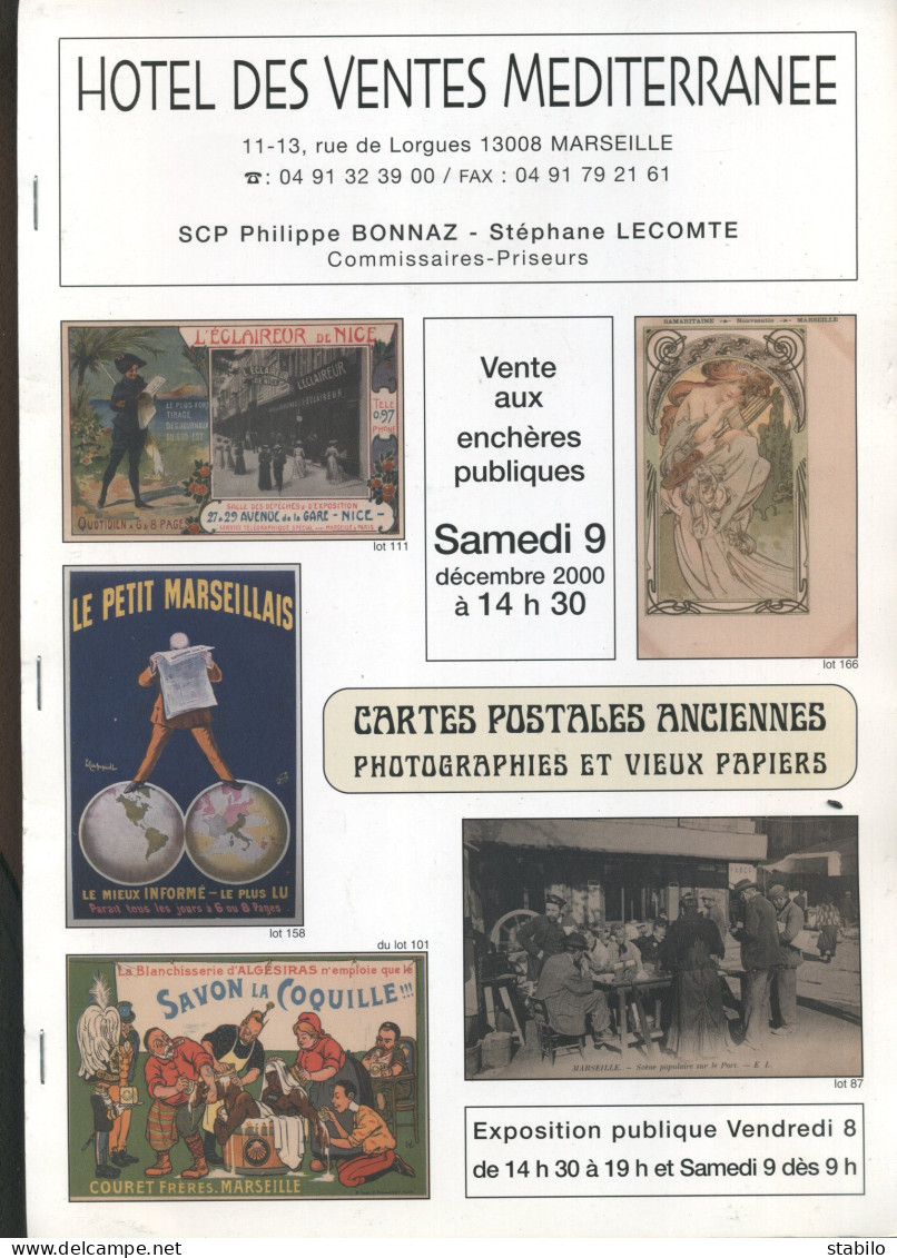 3 CATALOGUES DE VENTE AUX ENCHERES DE CARTES POSTALES - HOTEL DES VENTES MEDITERRANEE, MARSEILLE - Libros & Catálogos