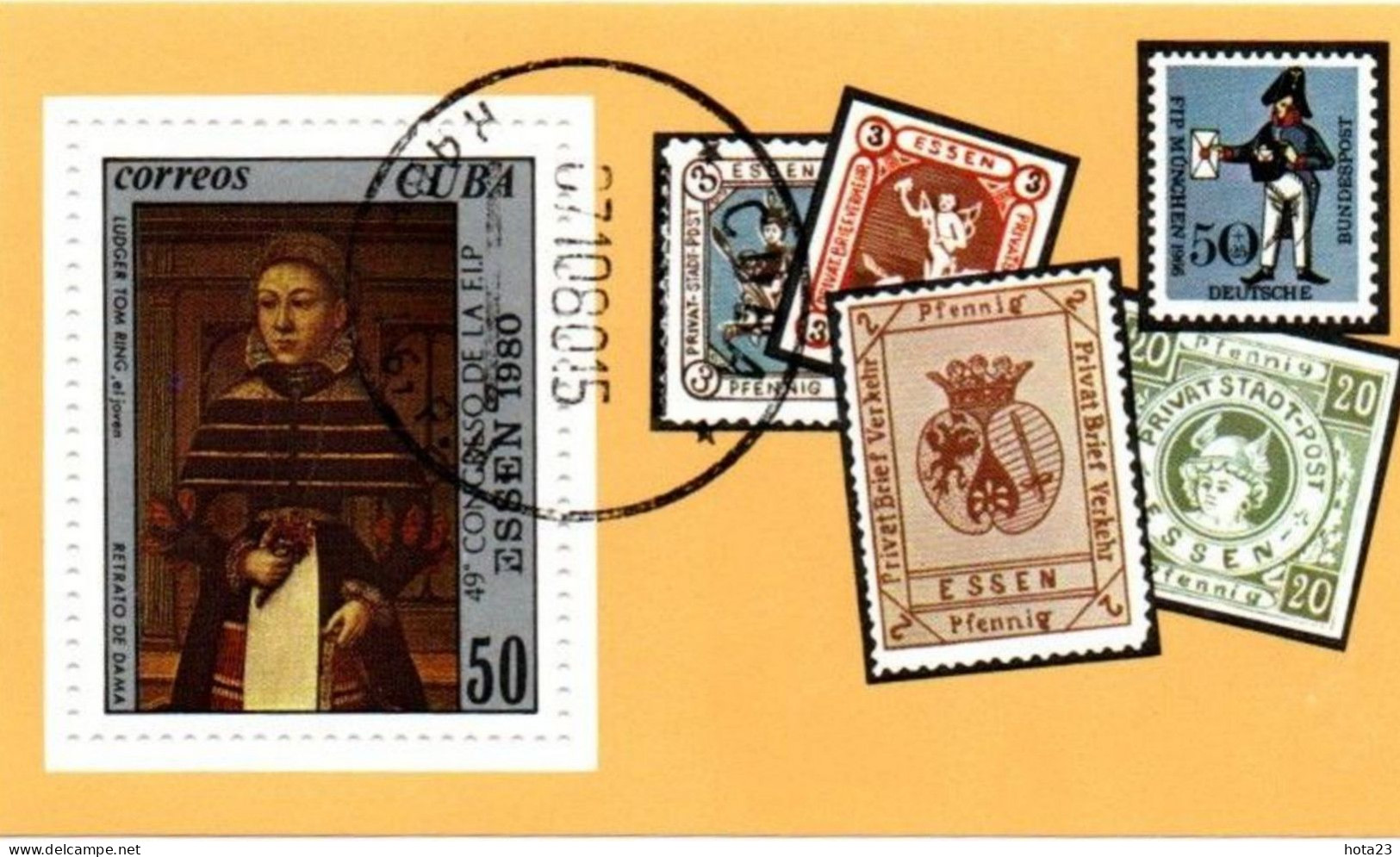 (!) CUBA 1980 STAMP ON STAMPS ESSEN - Germany 1980 EXHIBITION Painting Portrait Of A Lady, Ludger Tom Ring MI BL 64 - Gebruikt