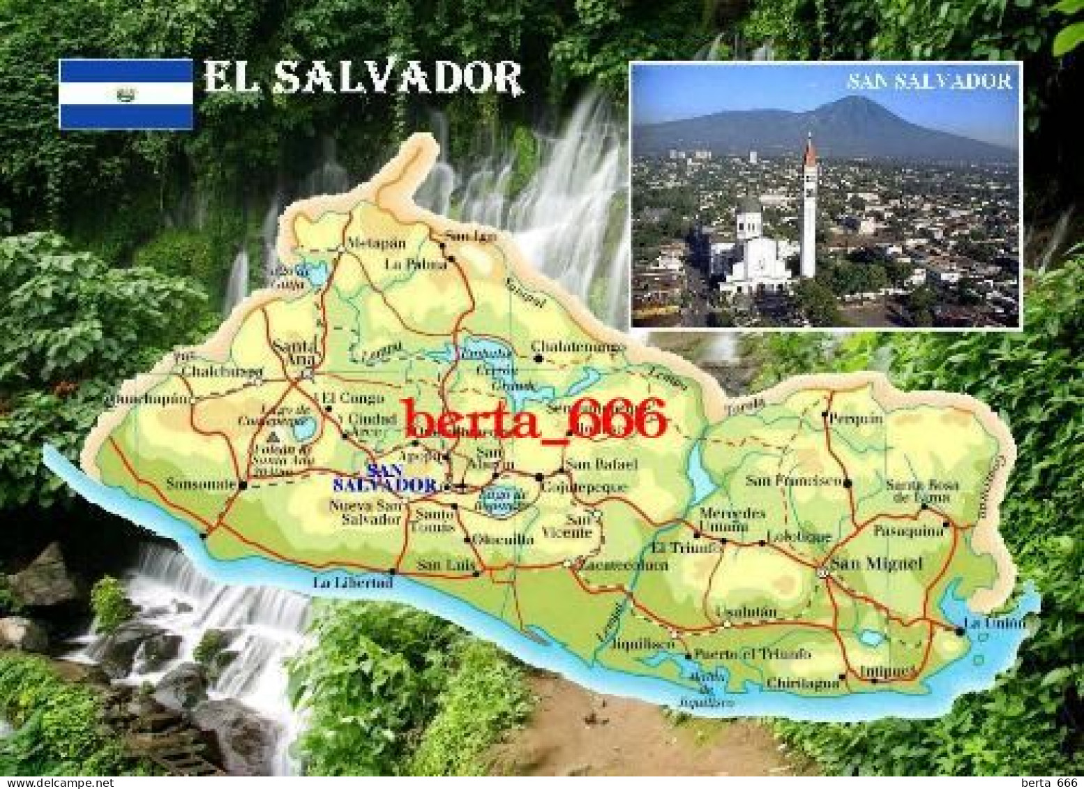 El Salvador Country Map New Postcard * Carte Geographique * Landkarte - El Salvador