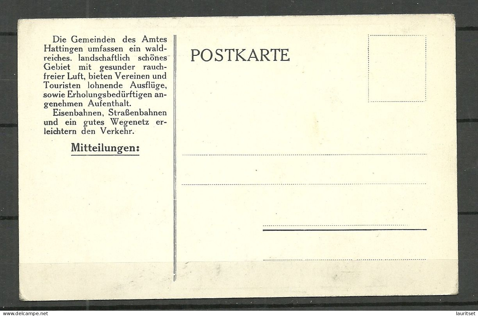 Deutschland Germany Postkarte - Karte Des Amtes HATTINGEN Zu Winz (Ruhr) Gemeinden, Unused - Hattingen