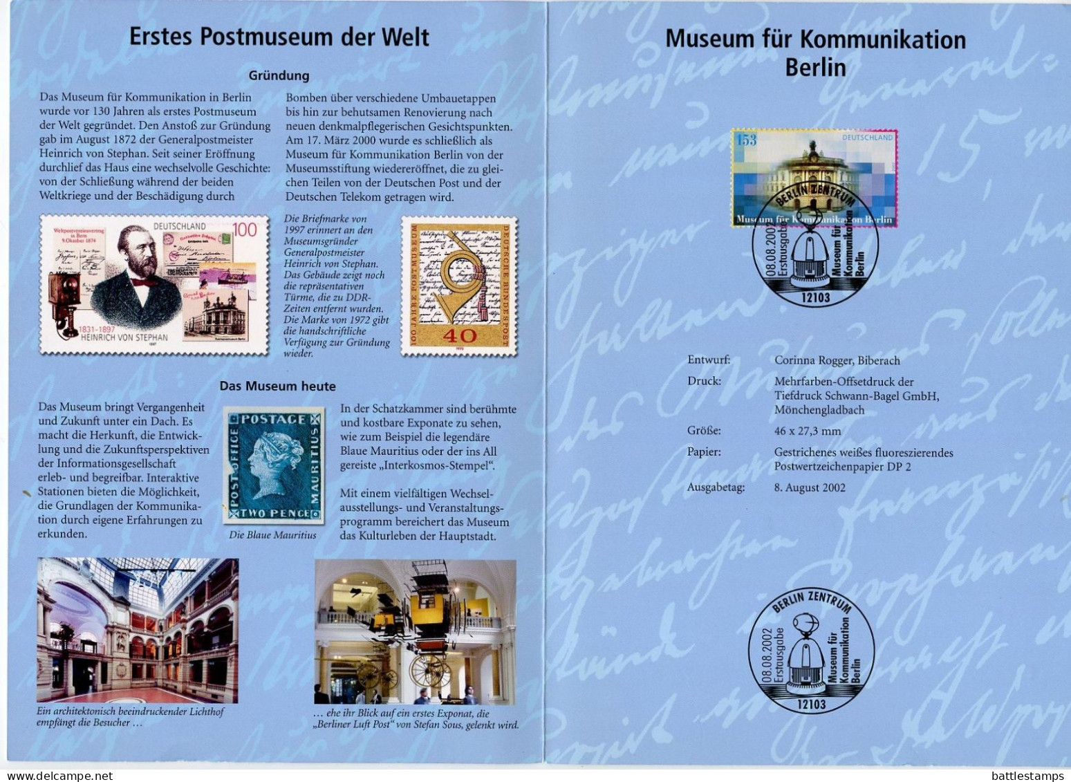 Germany 2002 FDC Folder Scott 2175 - Communications Museum In Berlin - 2001-2010