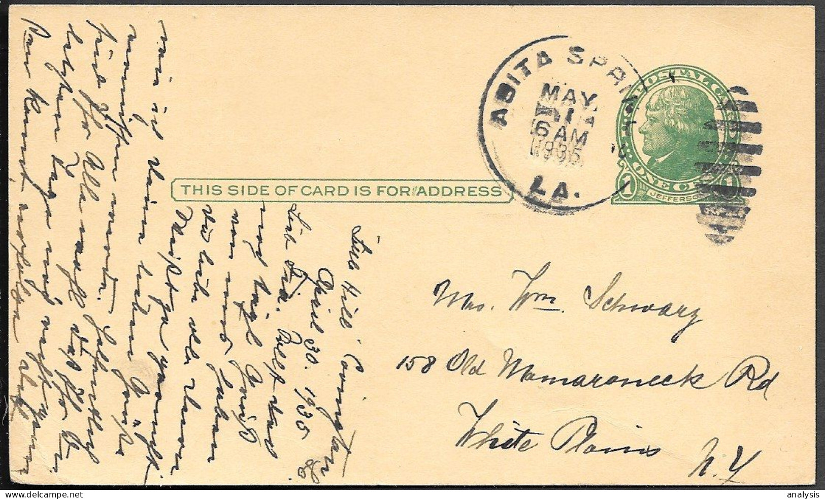 USA Abita Springs LA 1c Postal Stationery Card Mailed 1935 - Marcophilie