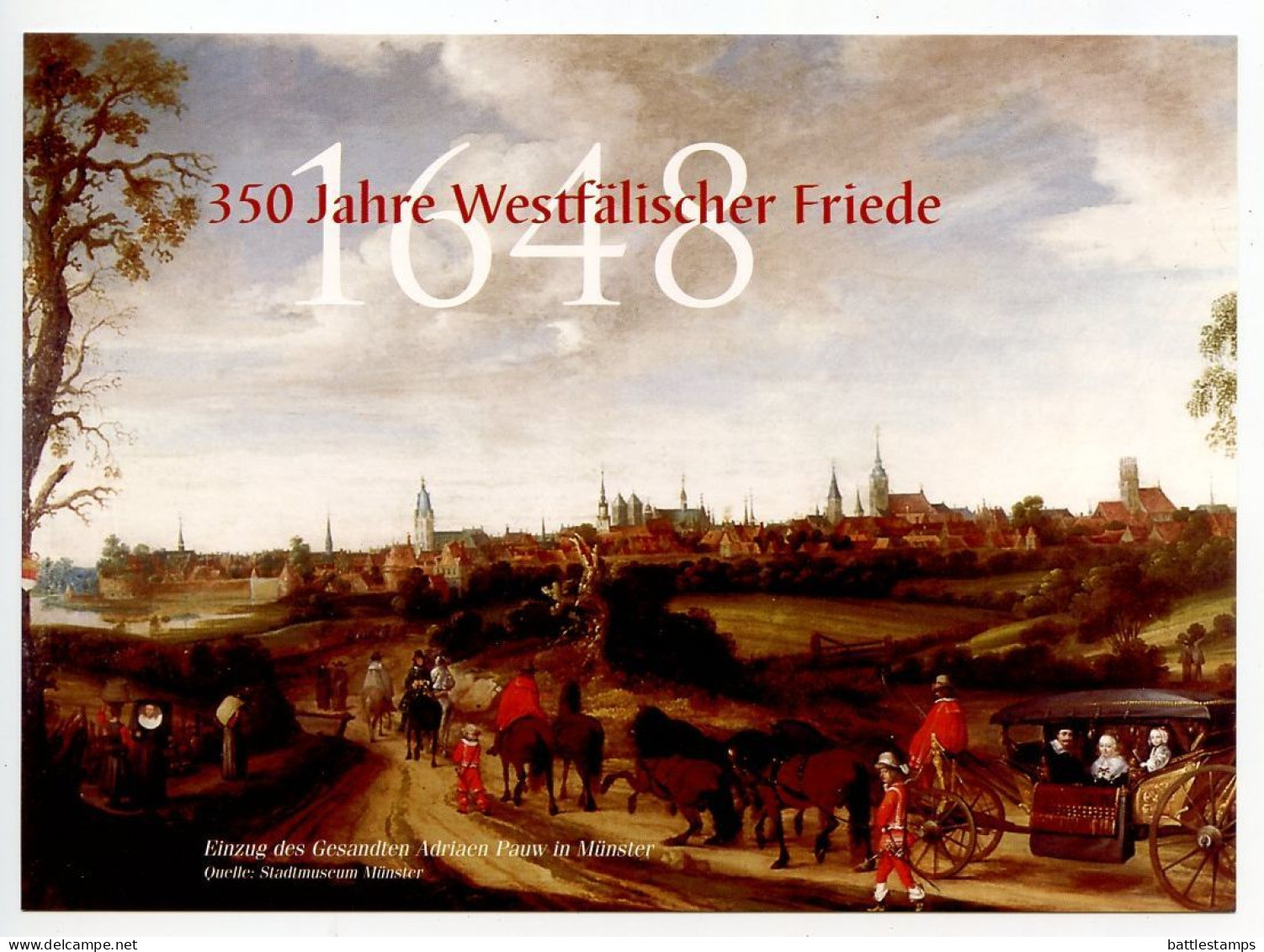 Germany 1998 FDC Folder & Postcard Scott 1993 - Peace Of Westphalia, End Of 30 Years War 350th Anniversary - 1991-2000