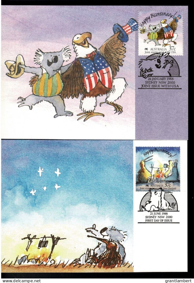 Australia 1988 Happy Bicentenary - Joint Issue With USA & New Zealand Maximum Cards - Maximum Cards