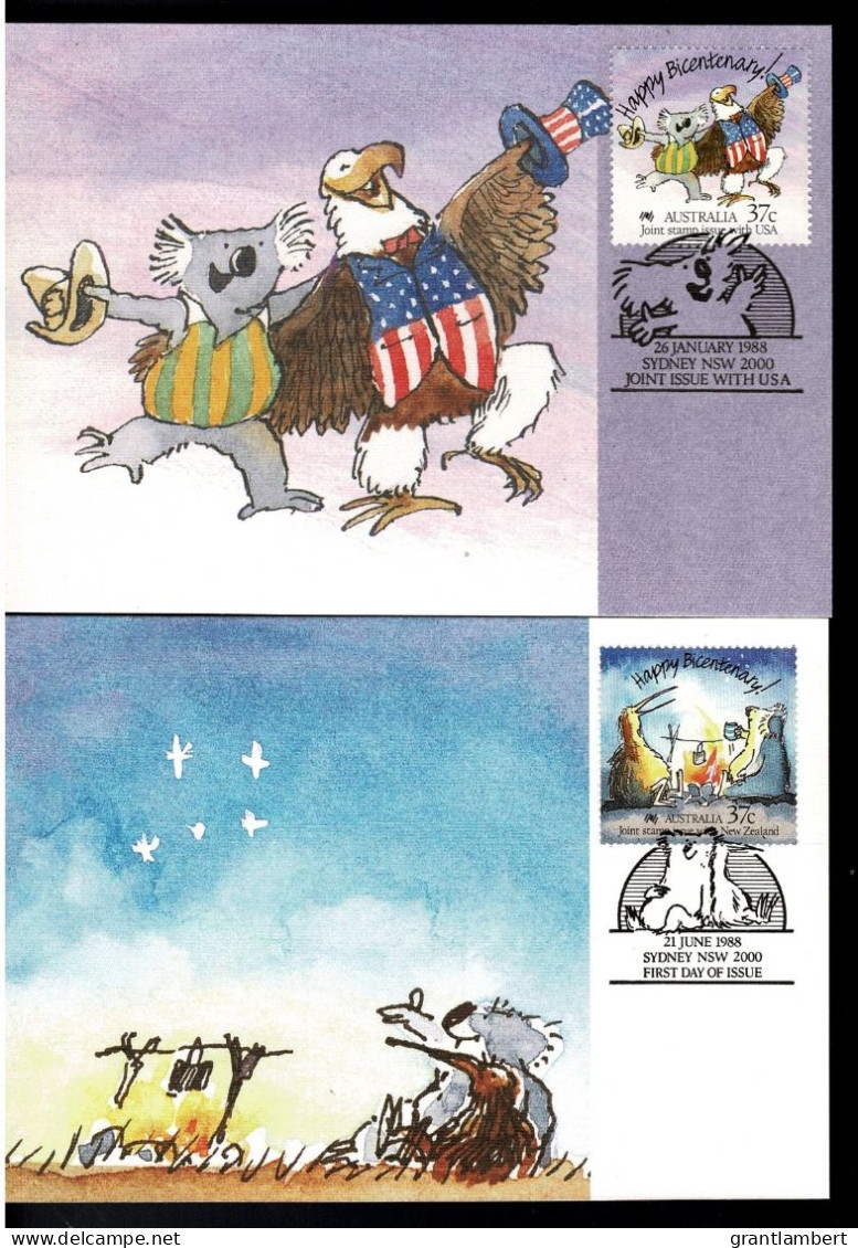 Australia 1988 Happy Bicentenary - Joint Issue With USA & New Zealand Maximum Cards - Maximumkarten (MC)