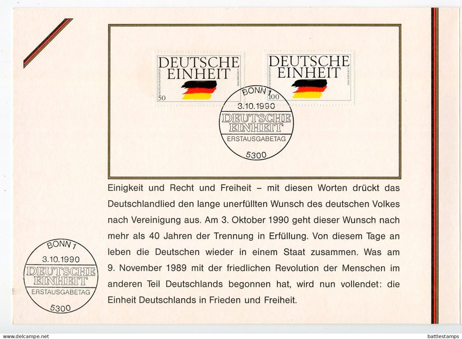 Germany 1990 FDC Folder Scott 1612-1613 & 1619 S/S - German Reunification & Opening Of The Berlin Wall 1st Anniversary - 1981-1990