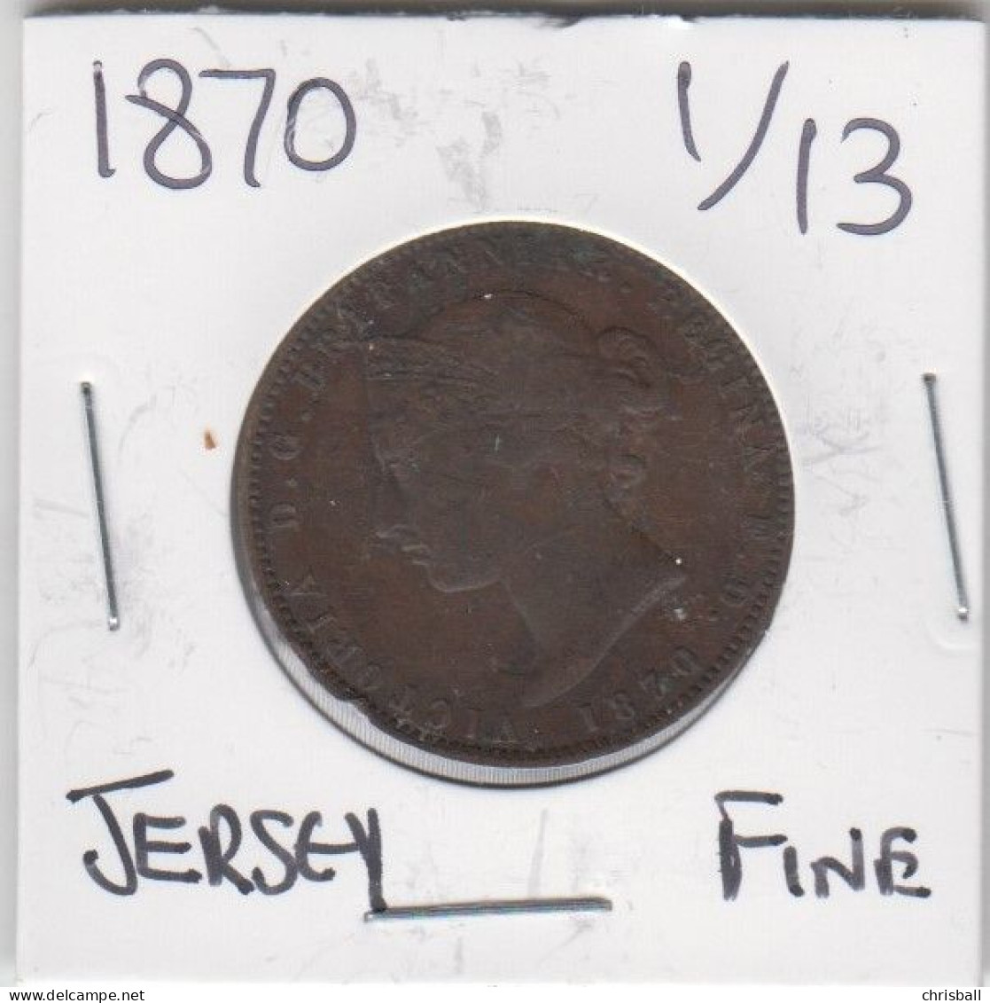 Jersey 1870 Coin Queen Victoria Thirteenth Of A Shilling Condition Fine - Jersey