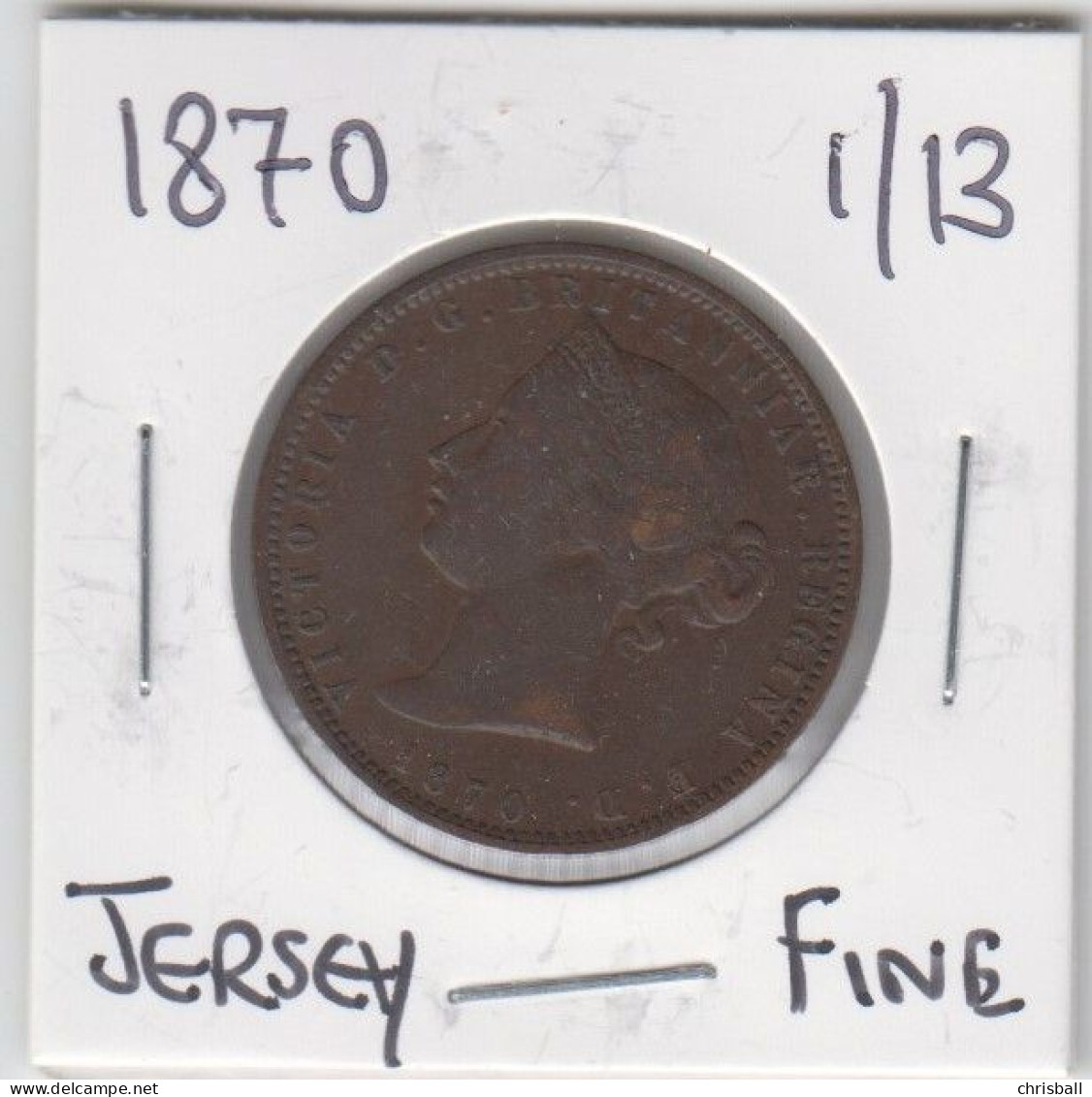 Jersey 1870 Coin Queen Victoria Thirteenth Of A Shilling Condition Fine - Jersey