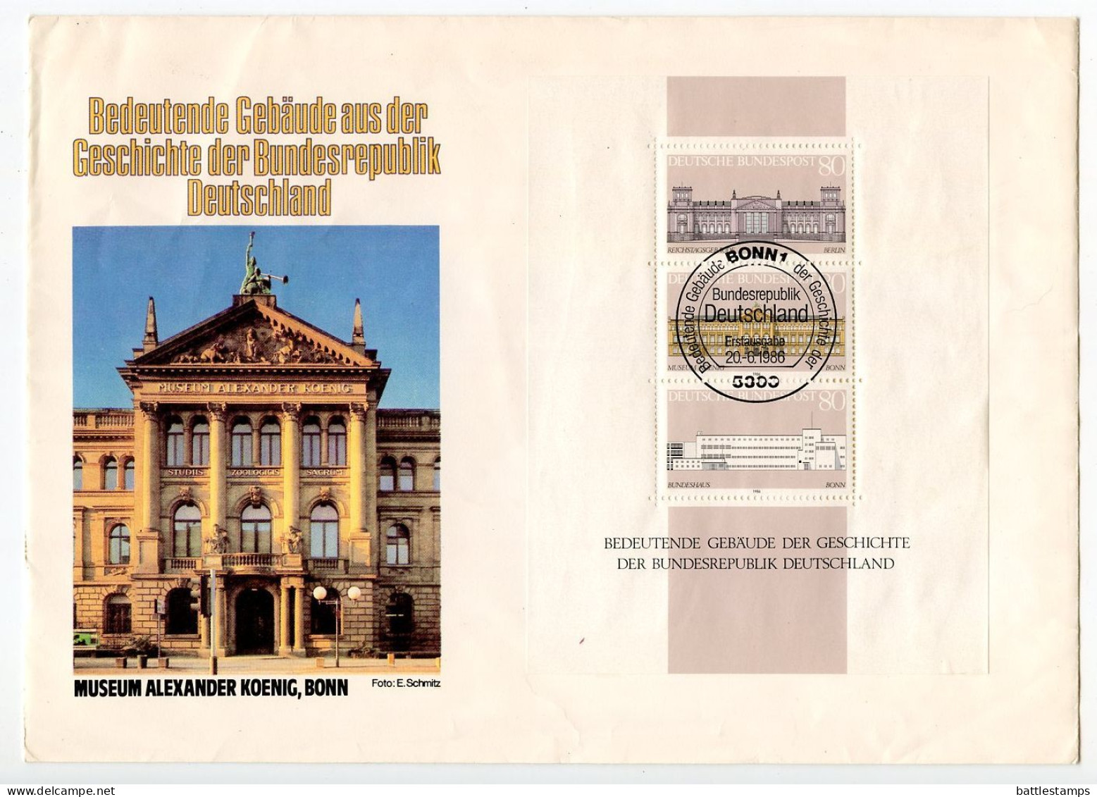 Germany, West 1986 FDC Scott 1466 S/S - Reichstag, Koening Museum & Parliament - 1981-1990