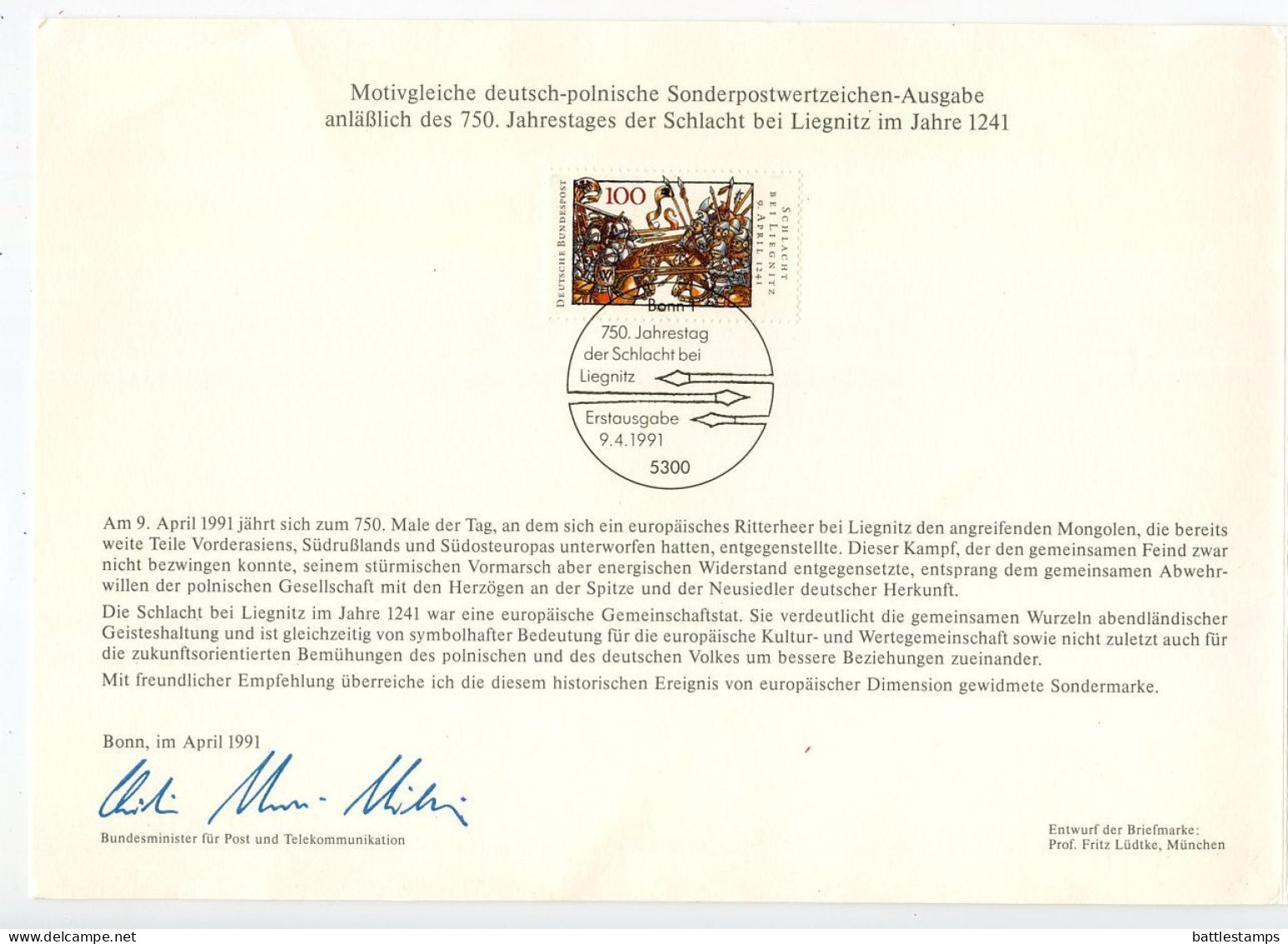 Germany & Poland 1991 Joint Issue FDC Folder Scott 1635 & 3019 - Battle Of Legnica 750th Anniversary - 1991-2000