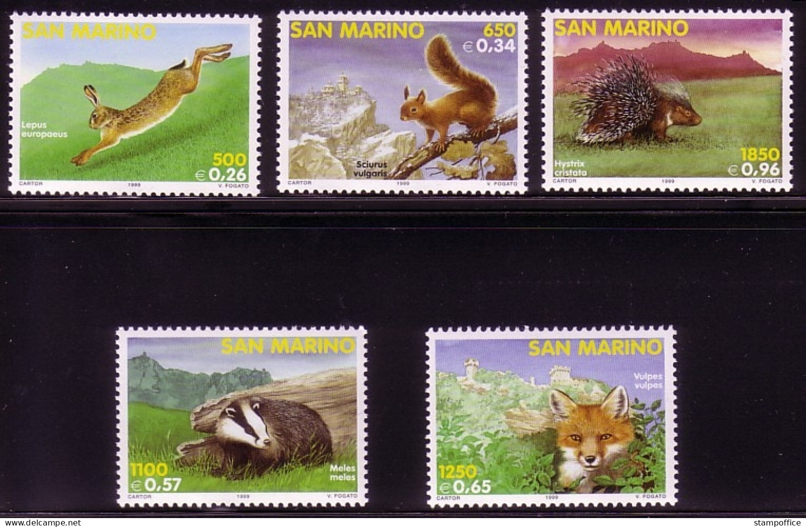 SAN MARINO MI-NR. 1845-1849 POSTFRISCH(MINT) EINHEIMISCHE SÄUGETIERE 1999 HASE FUCHS EICHHÖRNCHEN DACHS - Ungebraucht